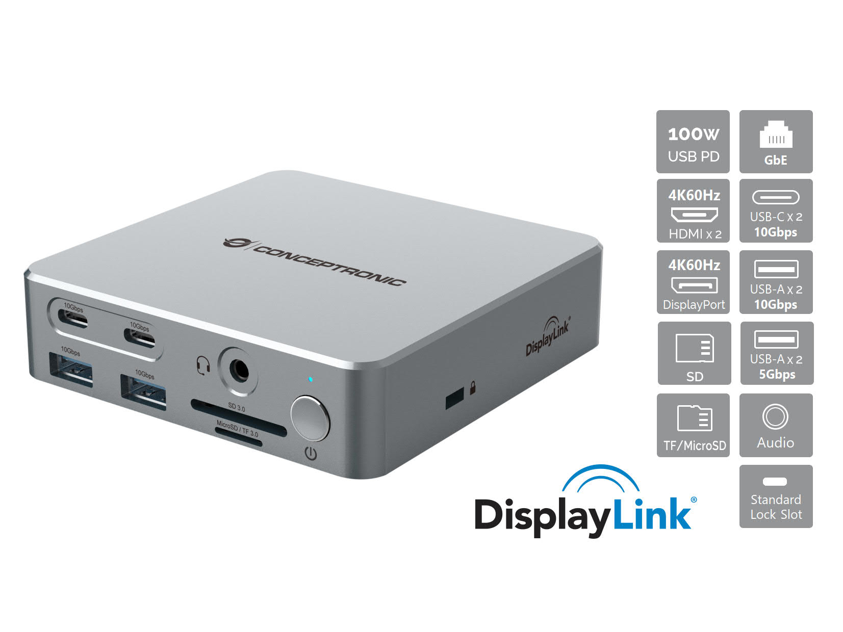 CONCEPTRONIC 15-1 Dock USB-C->2xHDMI/&shy;2xUSB-C/&shy;4xUSB-A/&shy;+80W si