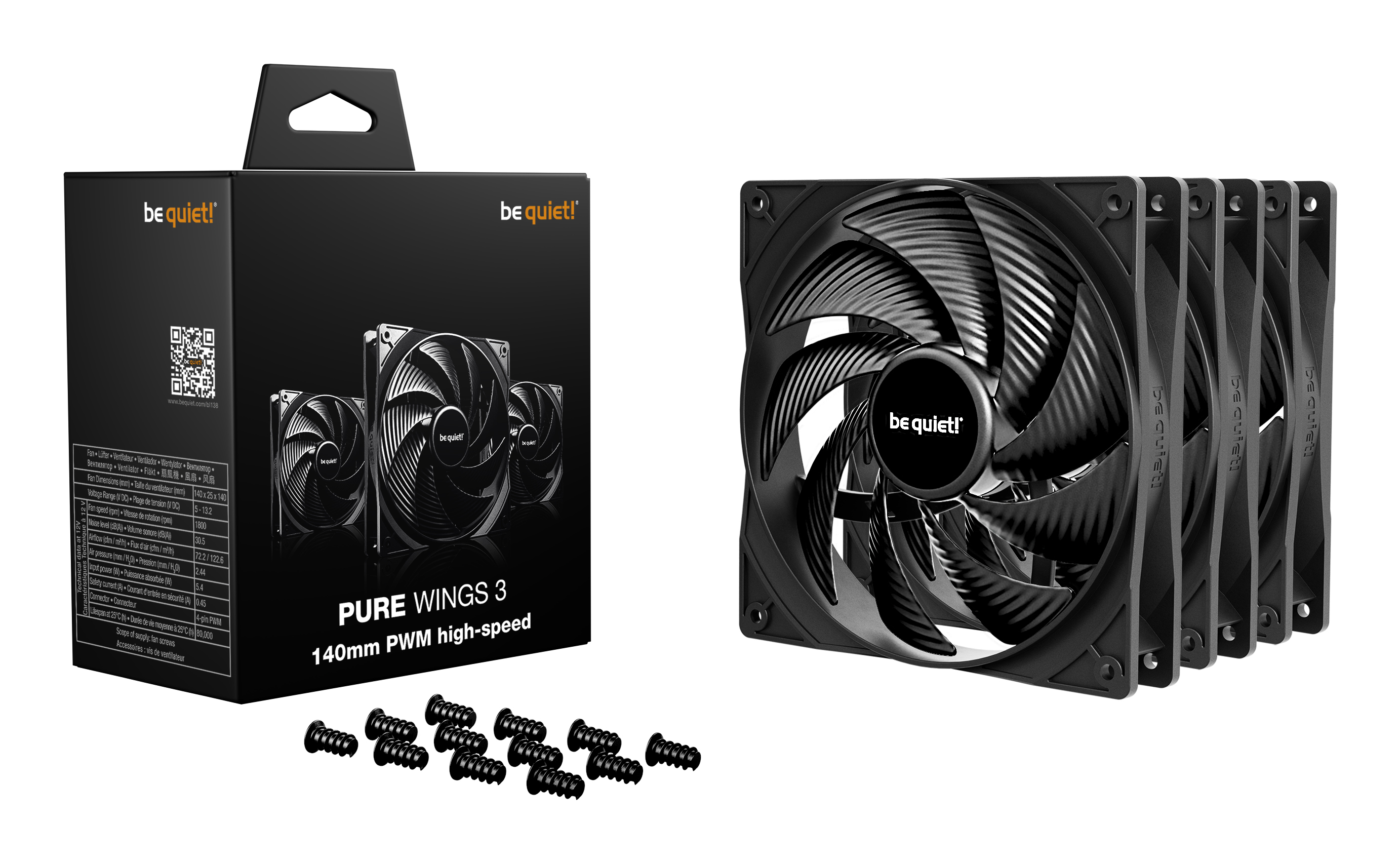 be quiet! Lüfter 140mm Pure Wings 3 PWM high-speed 3er Lüfter