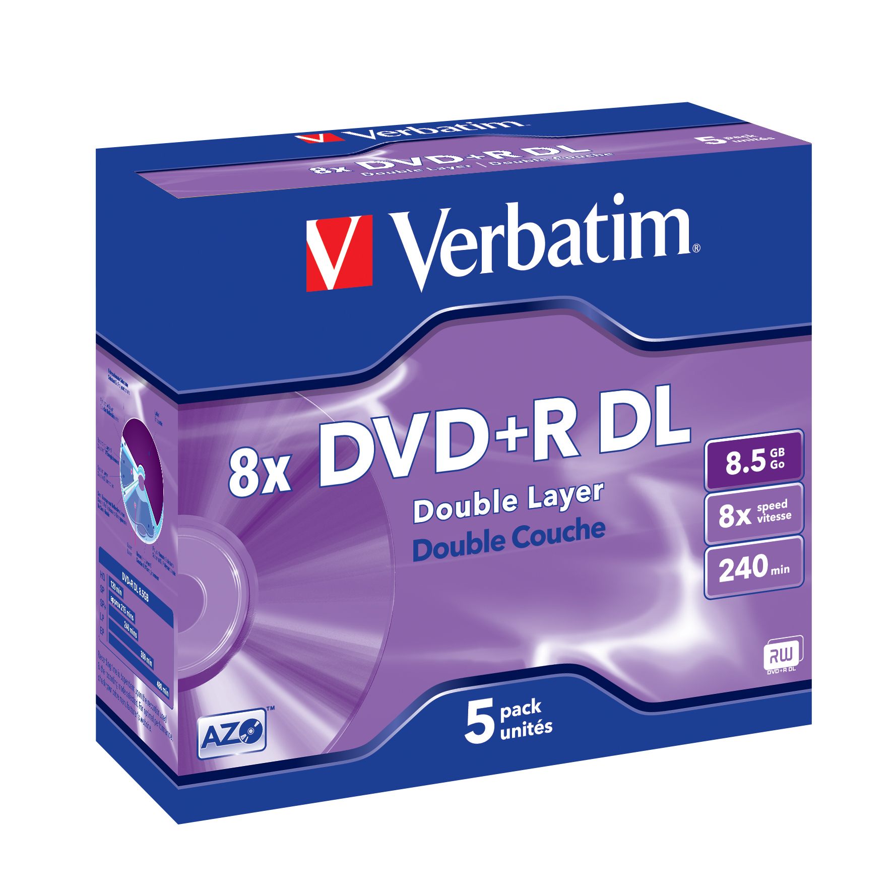 DVD+R Verbatim 8,5GB  5pcs Pack double 8x JewelCase silver retai