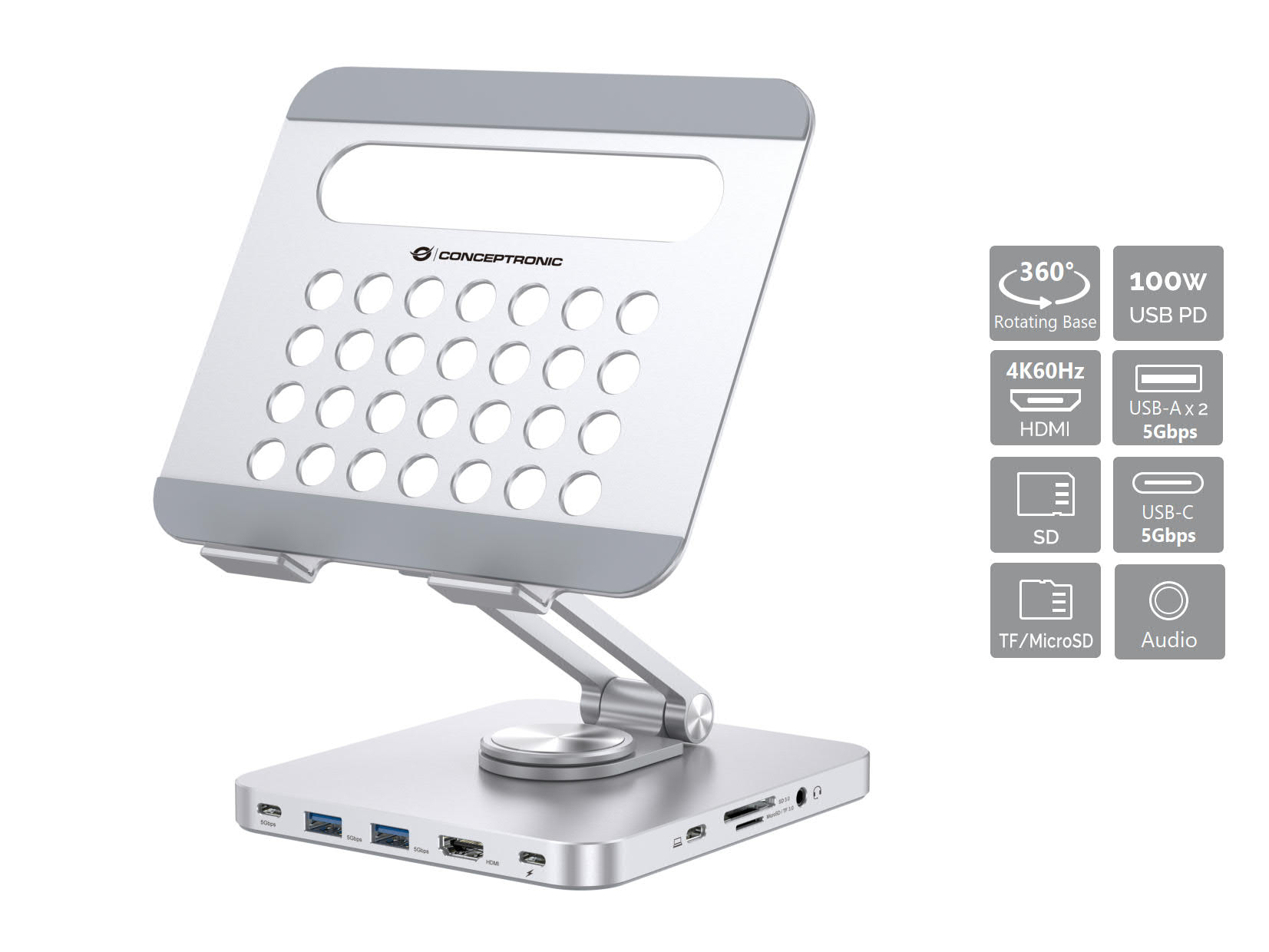 CONCEPTRONIC Tablet Halterung inkl.8-in-1 Docking     silber
