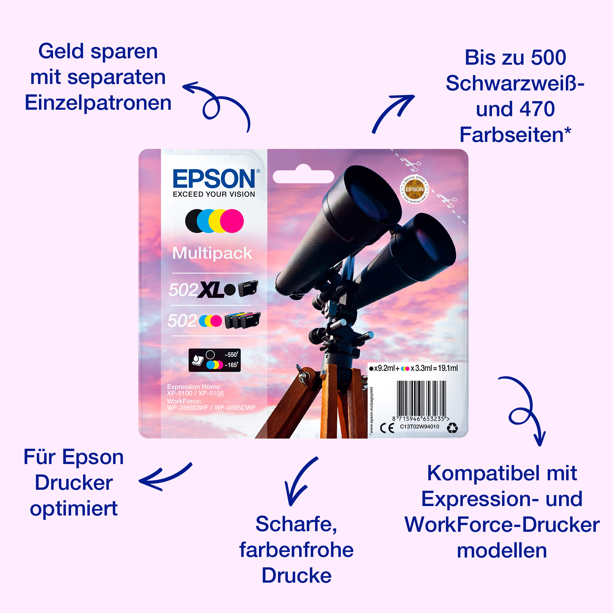 Patrone Epson 502 4er-Pack black + color T02V6