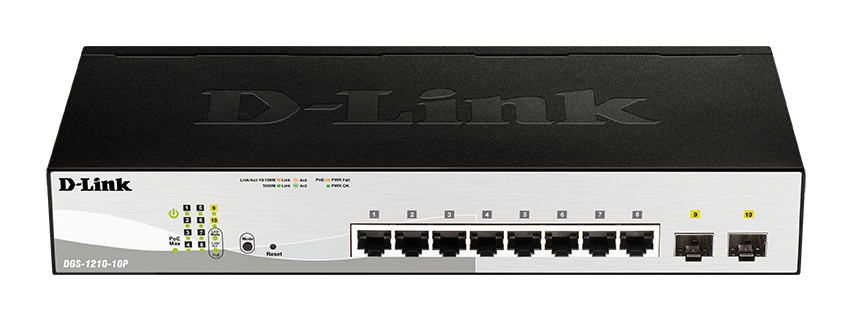 Switch 280mm D-Link DGS-1210-10P          2*SFP/&shy; 8*GE PoE retail