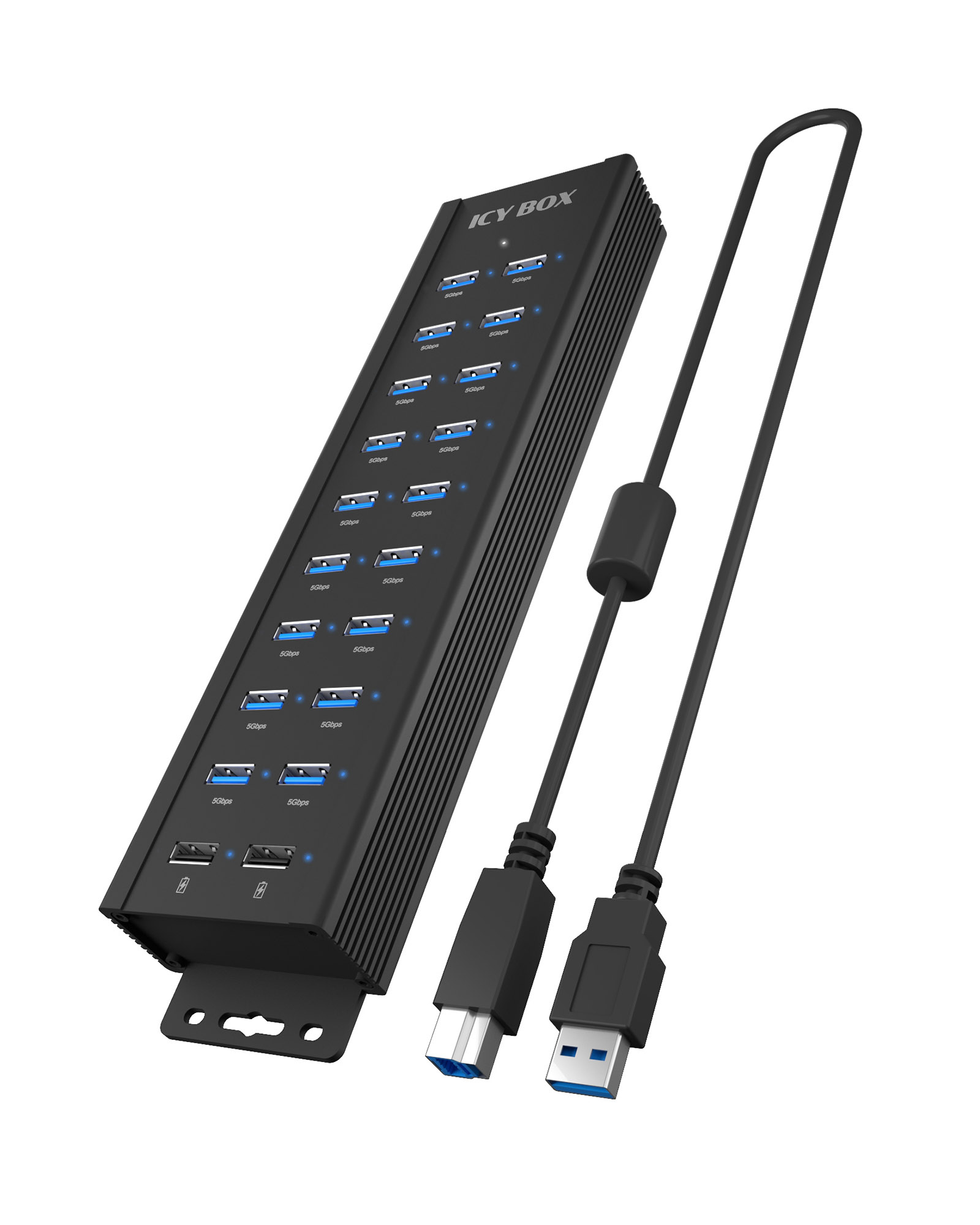 Hub 18+2 Port USB IcyBox 18x USB-A Daten Port