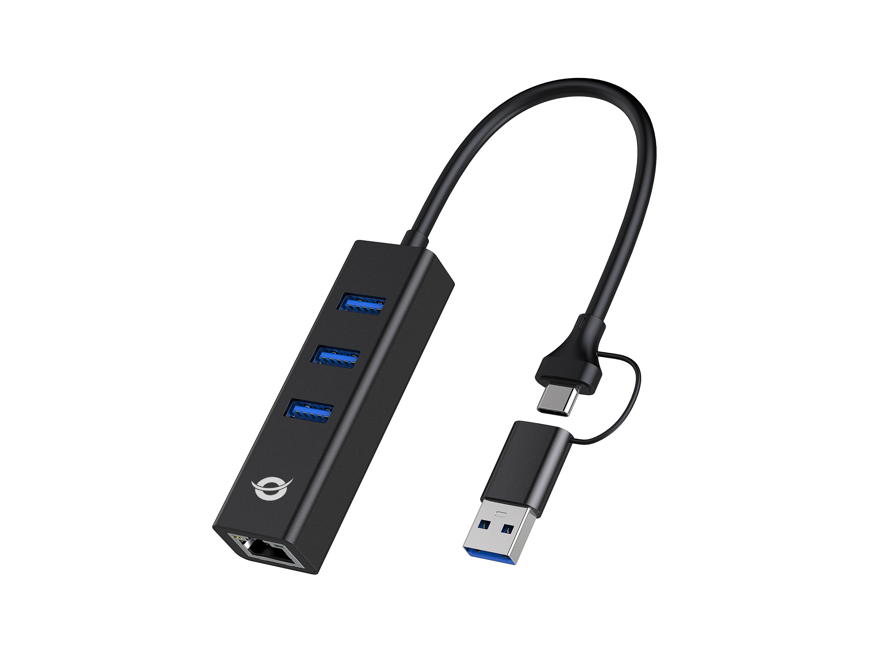 CONCEPTRONIC Adapter USB-C/&shy;-A3.0->3xUSB-A/&shy;GbE  5Gbs 0.18m sw