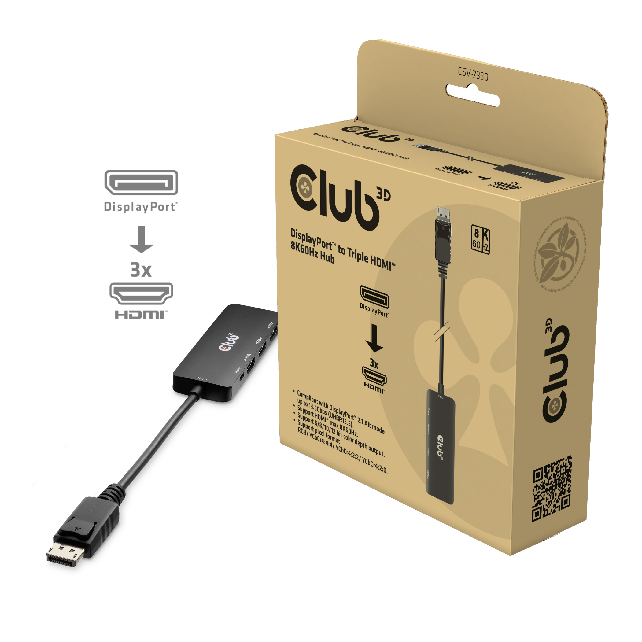Club3D Adapter DisplayPort 2.1 > 3x HDMI 2.1 8K60Hz retail Club3D Adapter DisplayPort 2.1 > 3x HDMI 2.1 8K60Hz retail