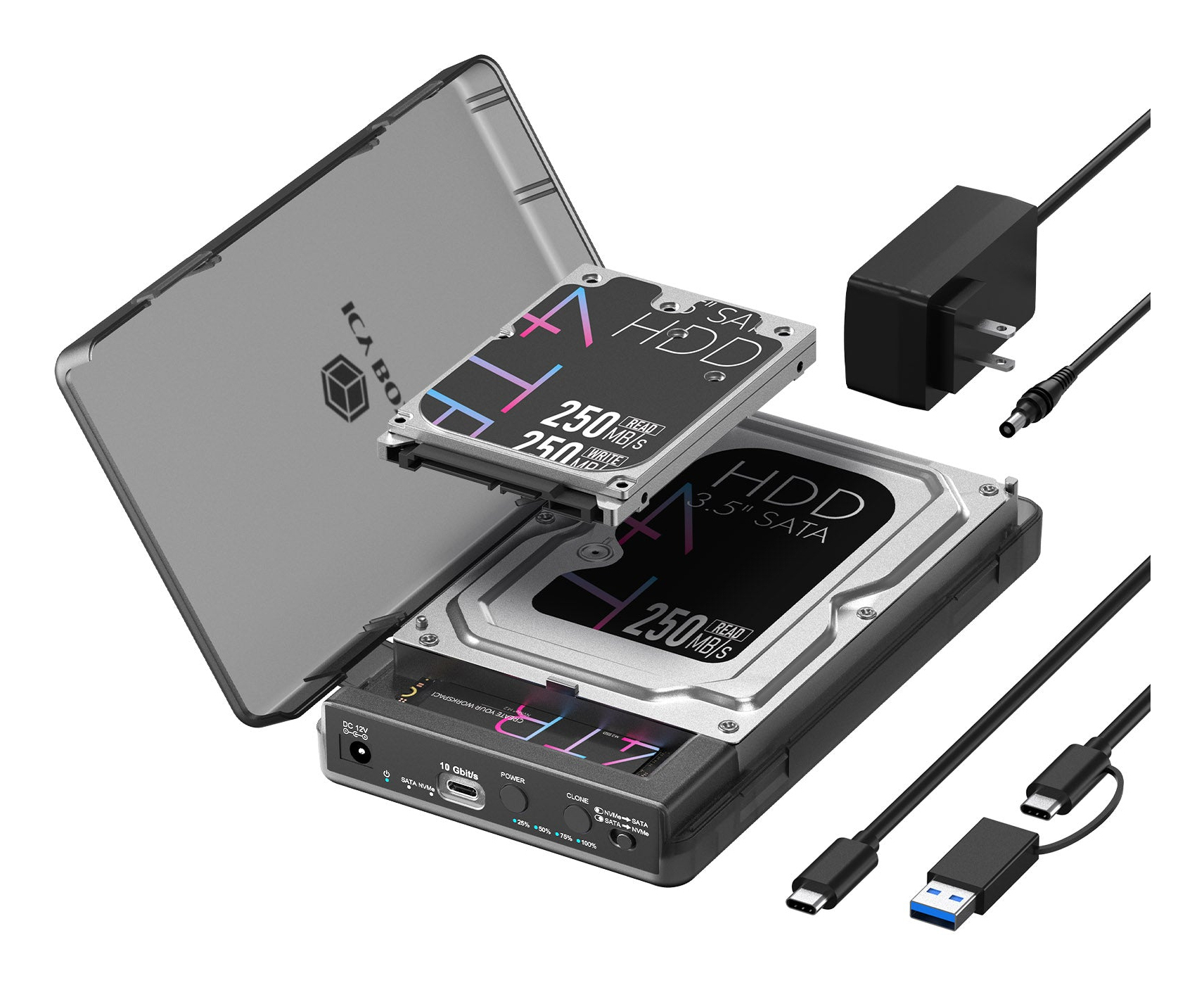 Docking- & Klonstation IcyBox für M.2 & 2,5"/­3,5" SSD/­HDD Docking- & Klonstation IcyBox für M.2 & 2,5"/­3,5" SSD/­HDD