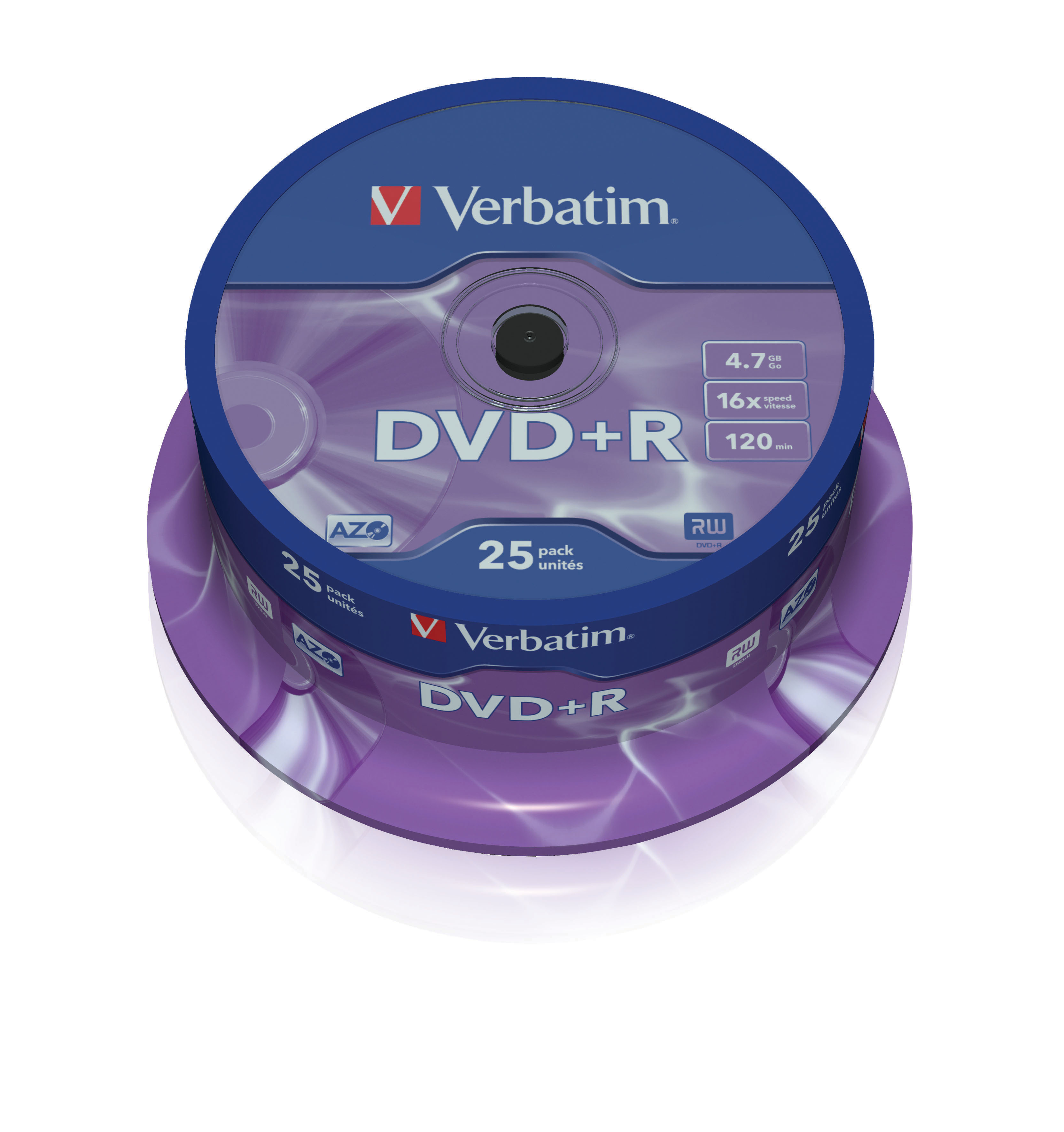 Verbatim DVD+R Rohlinge 4,7GB 16x AZO Silber 25er Spindel retail Verbatim DVD+R Rohlinge 4,7GB 16x AZO Silber 25er Spindel retail