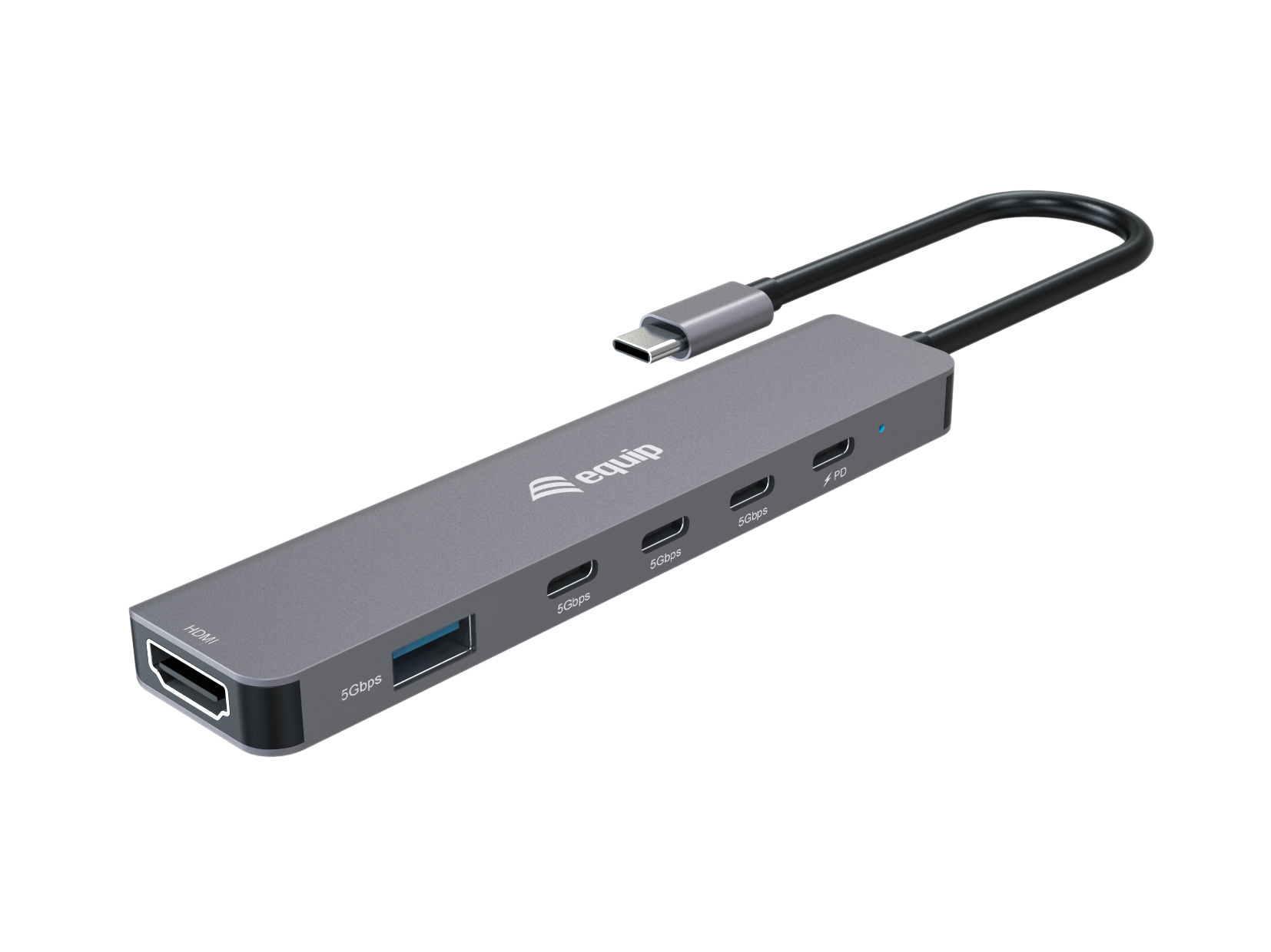 Equip Adapter USB-C->HDMI/3xUSB-C/USB-A  4K/ 60Hz 0.25m Alu.