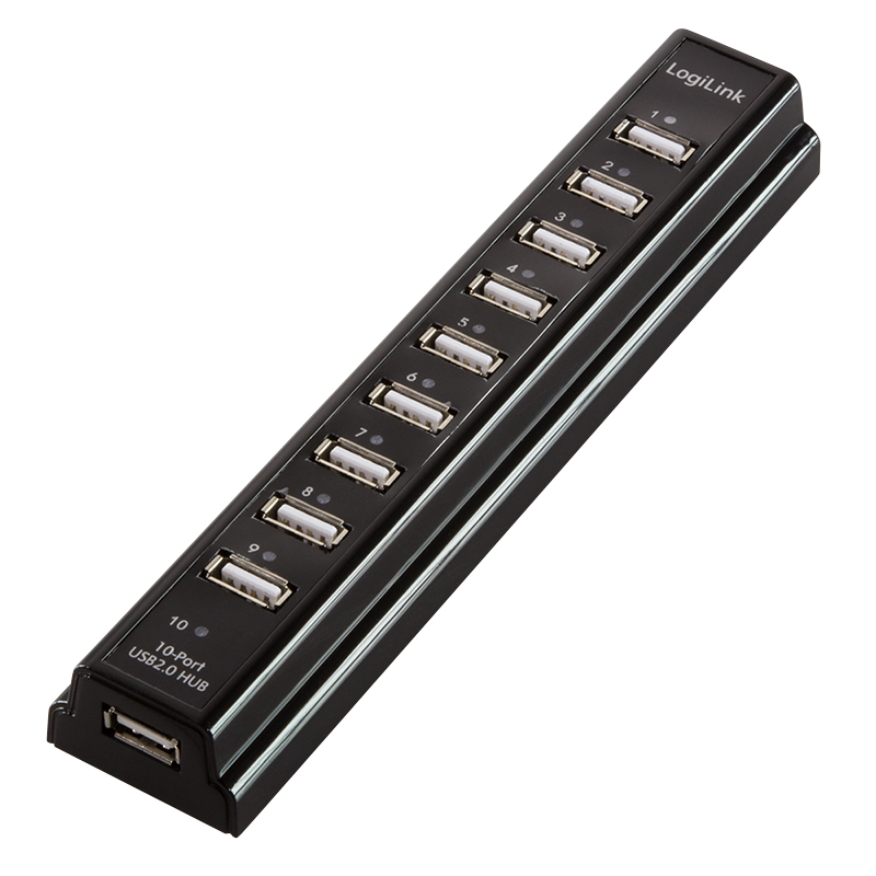 Logilink USB-HUB 10-Port m. Netzteil schwarz Kunststoff