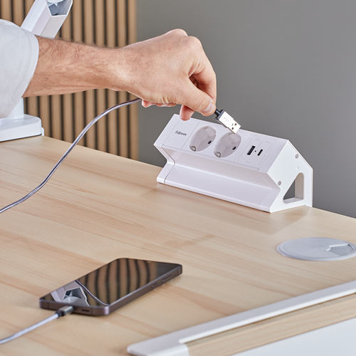 Fellowes Strommodul Schreibtisch 2xSteckdose,USB-A,USB-C wei