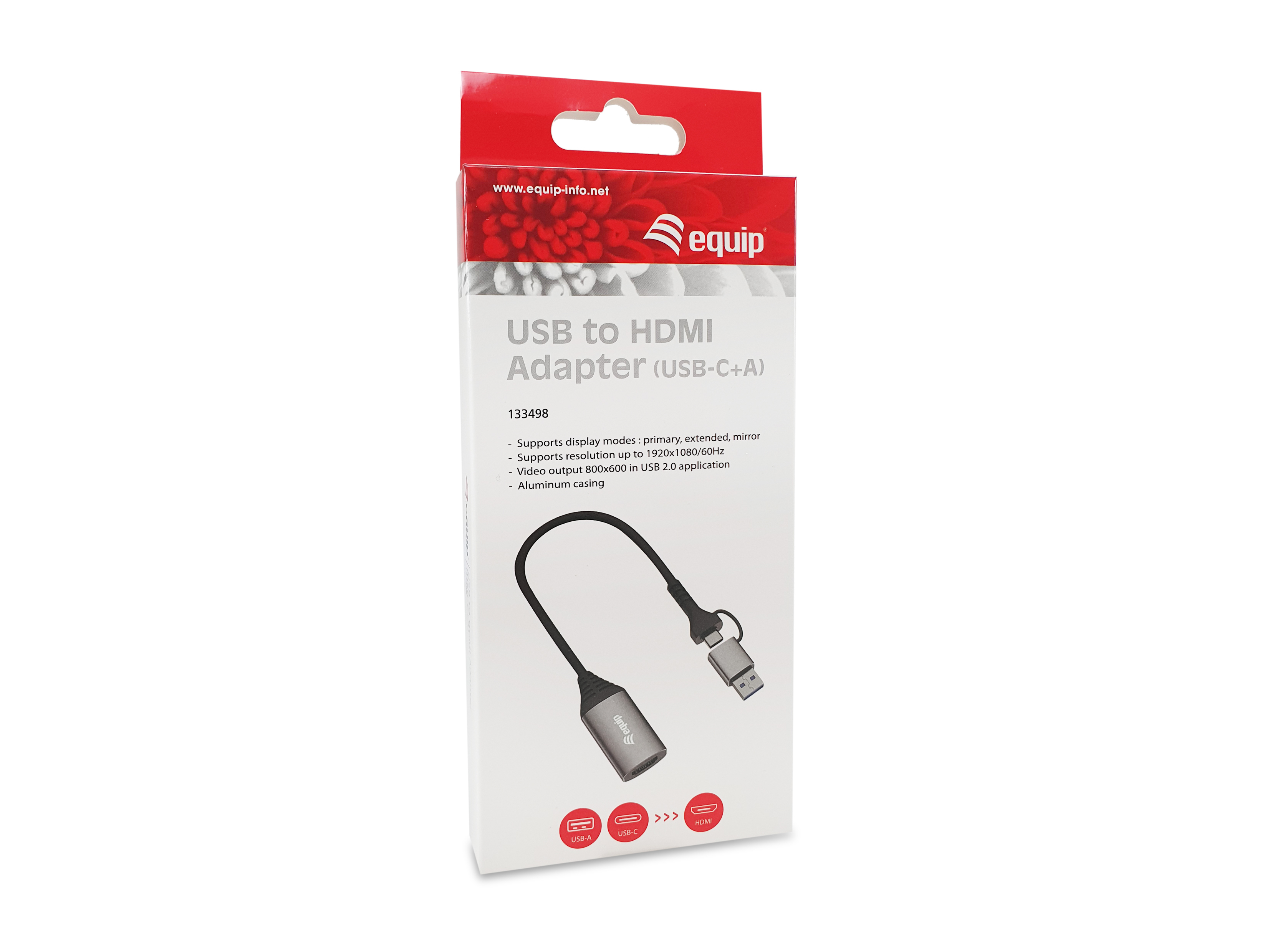 Equip Adapter USB-C/A->HDMI       1920x1080/ 60Hz       Alu. Adapter