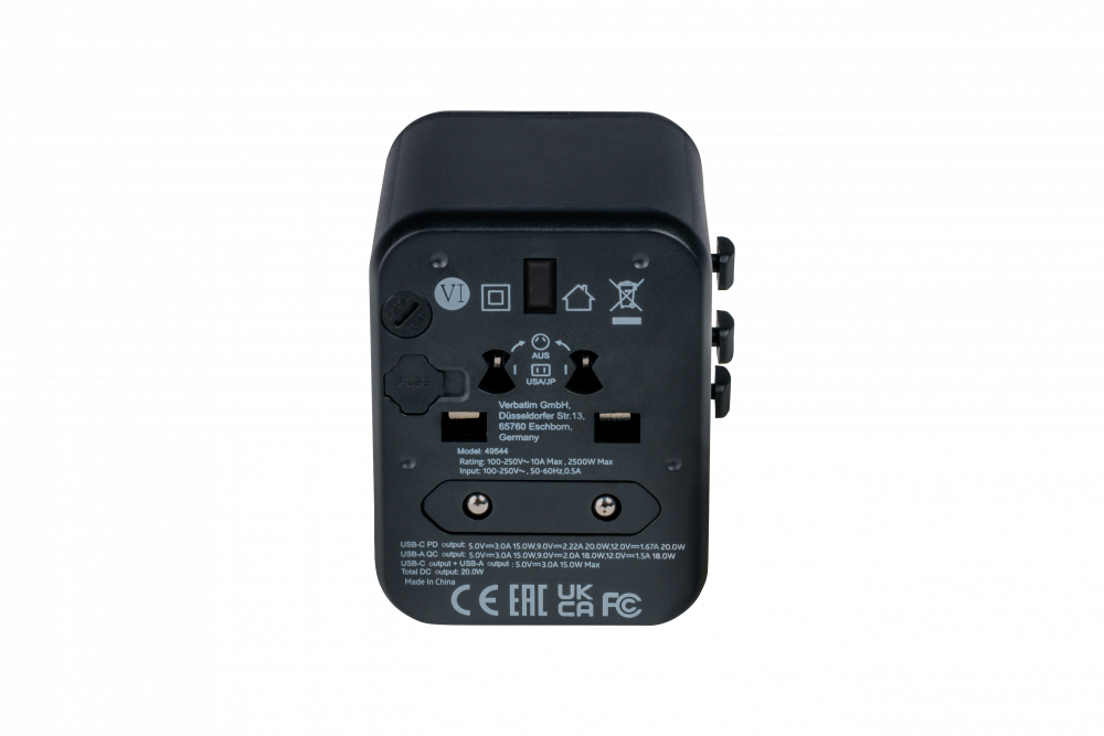 Verbatim Universal Reiseadapter UTA-02 mit 1xUSB-A, 1xUSB-C reta