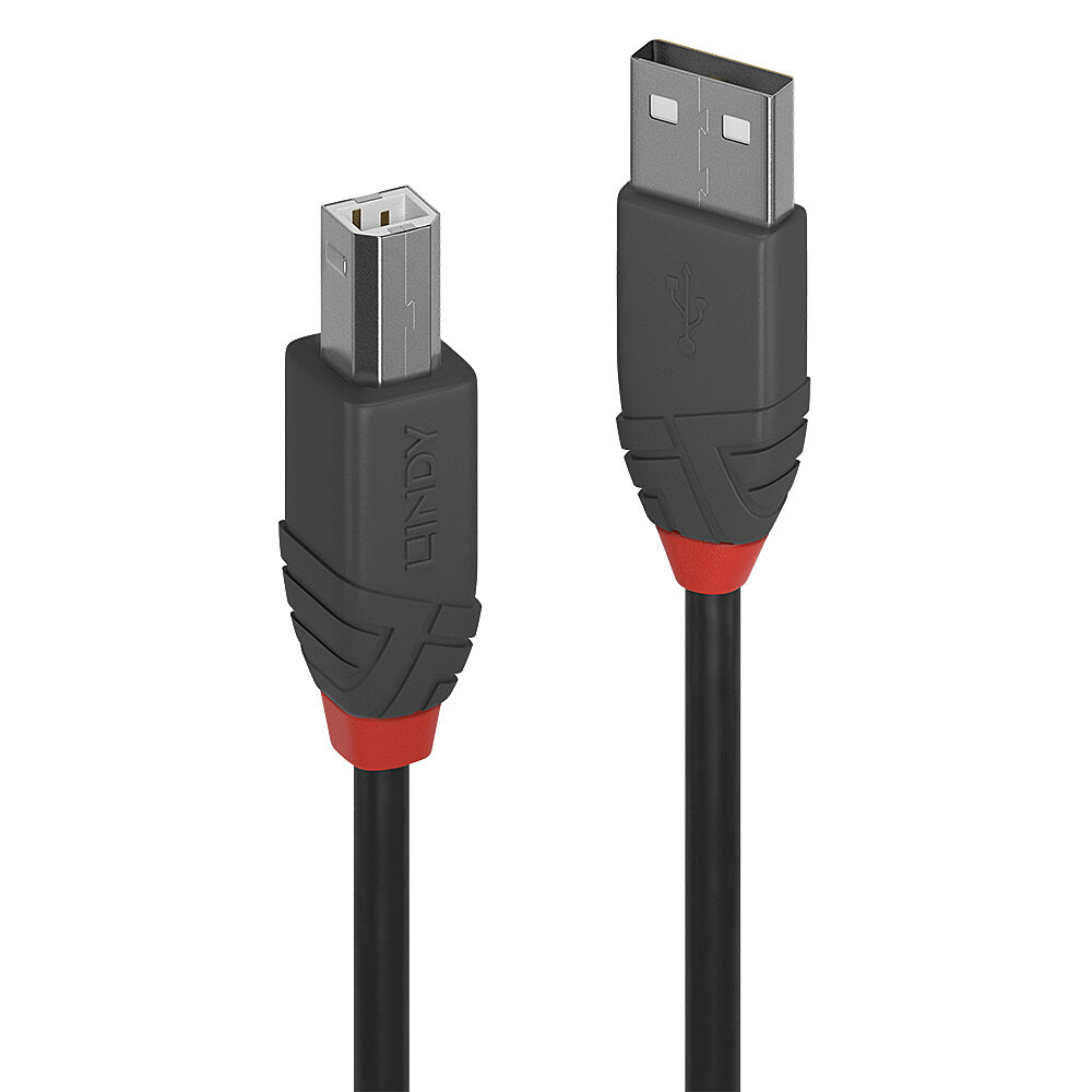 LINDY USB 2.0 Typ A an B Kabel, Anthra Line, 10m Adapter