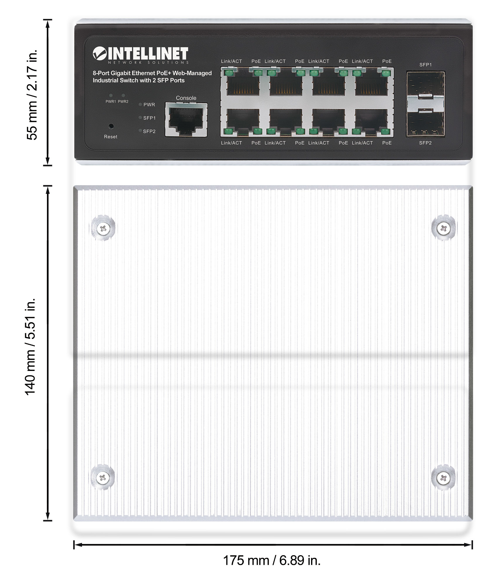 INTELLINET 8-Port Gb PoE+ Web-Managed Industrie-Switch 2xSFP