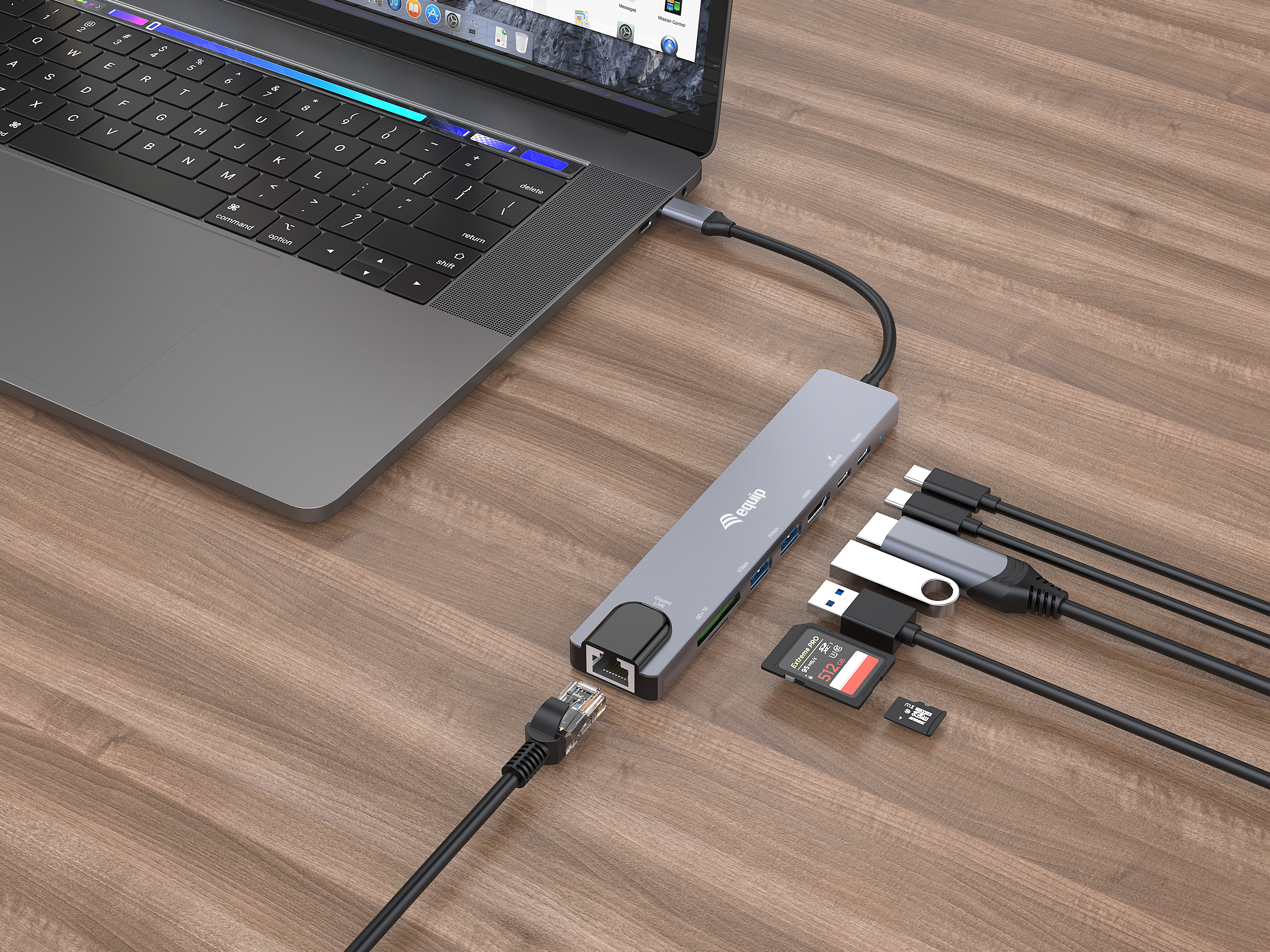 Equip Adapter USB-C->HDMI/GbE/2xUSB-A/+  4K/ 30Hz 0.25m Alu.
