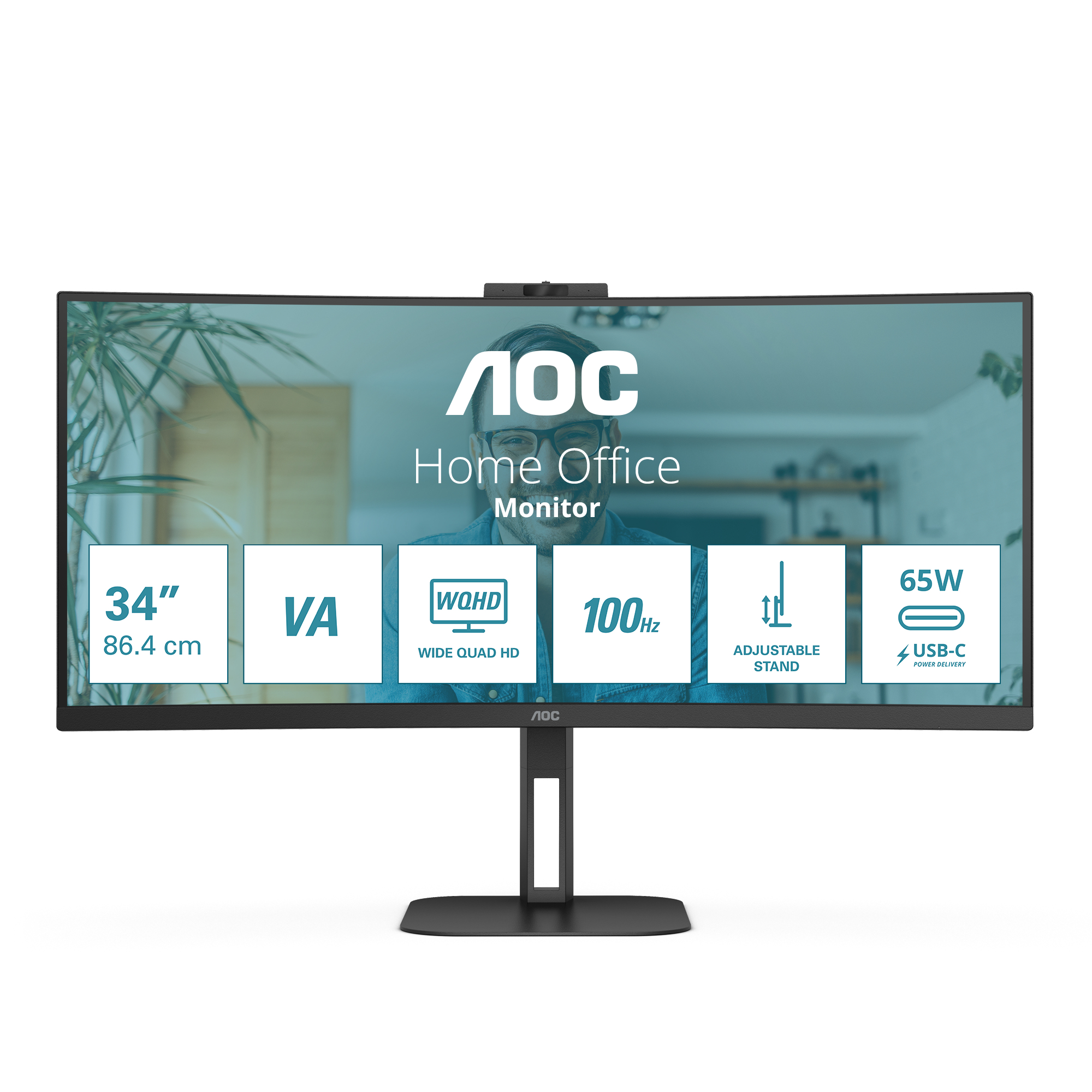 AOC 86,0cm (34")  CU34V5CW/&shy;BK  21:09  HDMI+DP+USB-C Cur.WebC ret