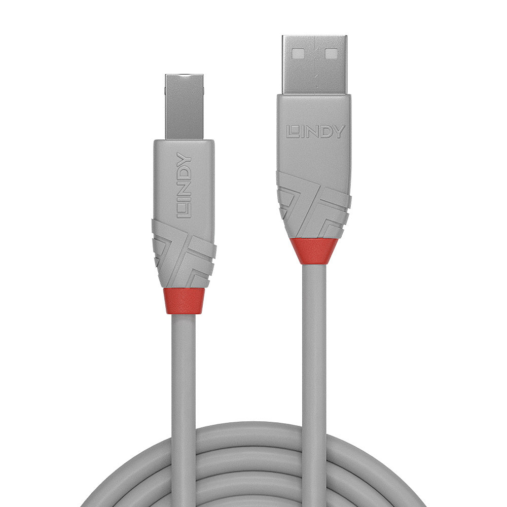 LINDY USB-Kabel USB 2.0 USB-A Stecker, USB-B Stecker 2.00 m Grau 36683