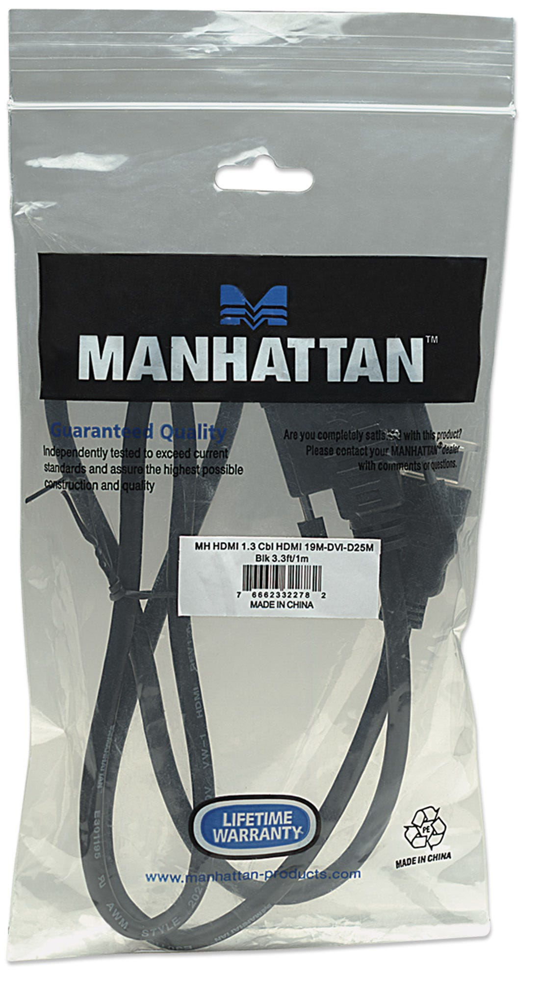 MANHATTAN HDMI auf DVI-Kabel, HDMI-Stecker auf DVI-D, 1m