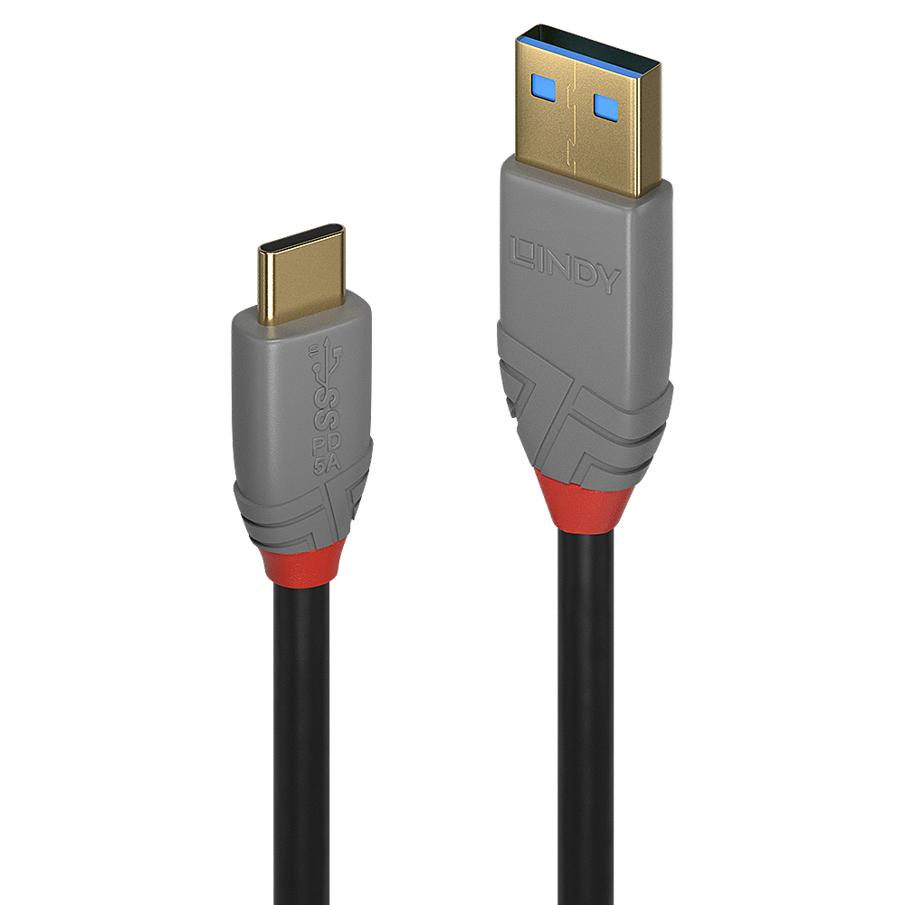 LINDY USB 3.2 Typ A an C Kabel, 5A PD, Anthra Line 3m