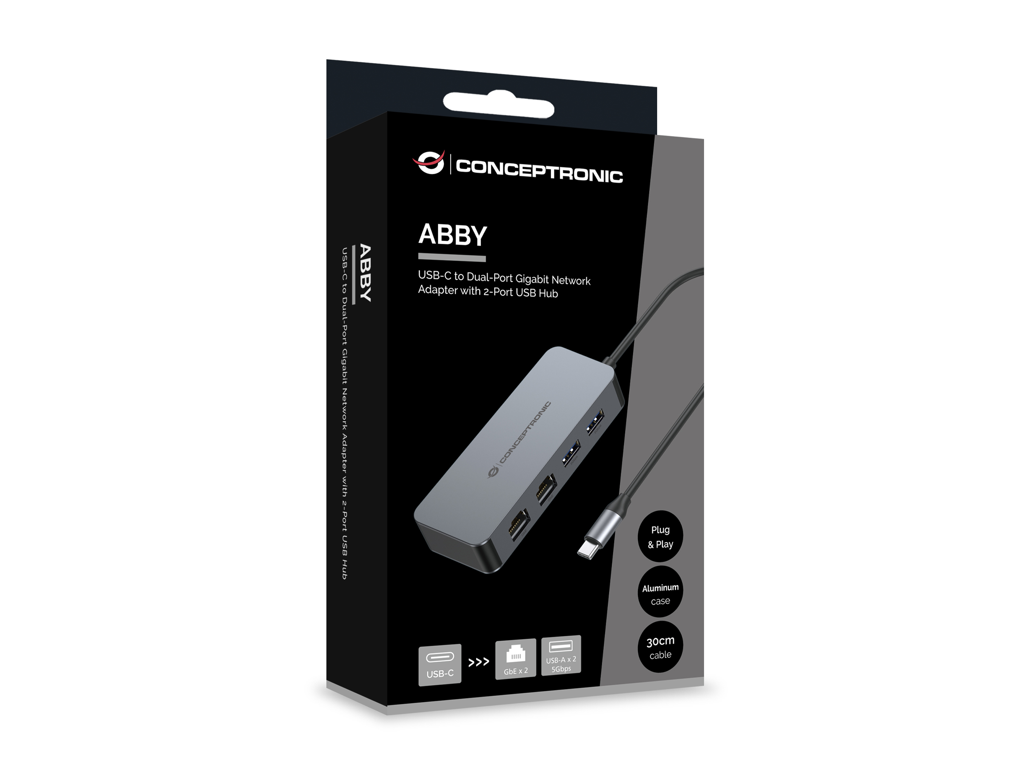 CONCEPTRONIC Adapter USB-C->2xGbE+2xUSB-A3.2   5Gbs 0.30m gr
