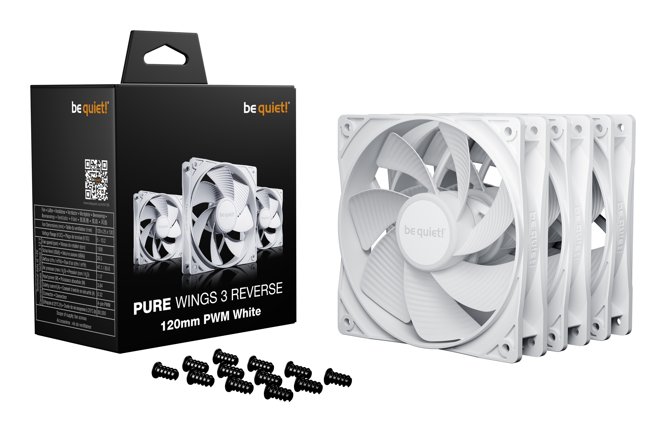 be quiet! Lüfter 120mm Pure Wings 3 White PWM Reverse 3er