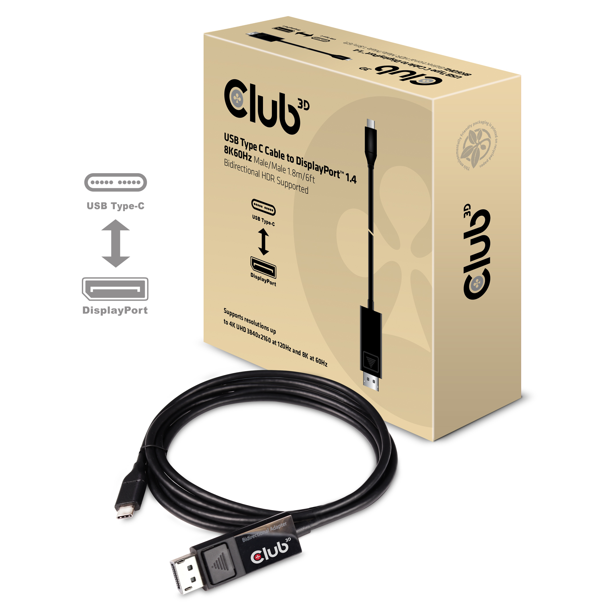 Club3D Kabel   USB 3.1 Typ C > DP 1.4 8K60Hz UHD 1,8m  St/St retail Adapter