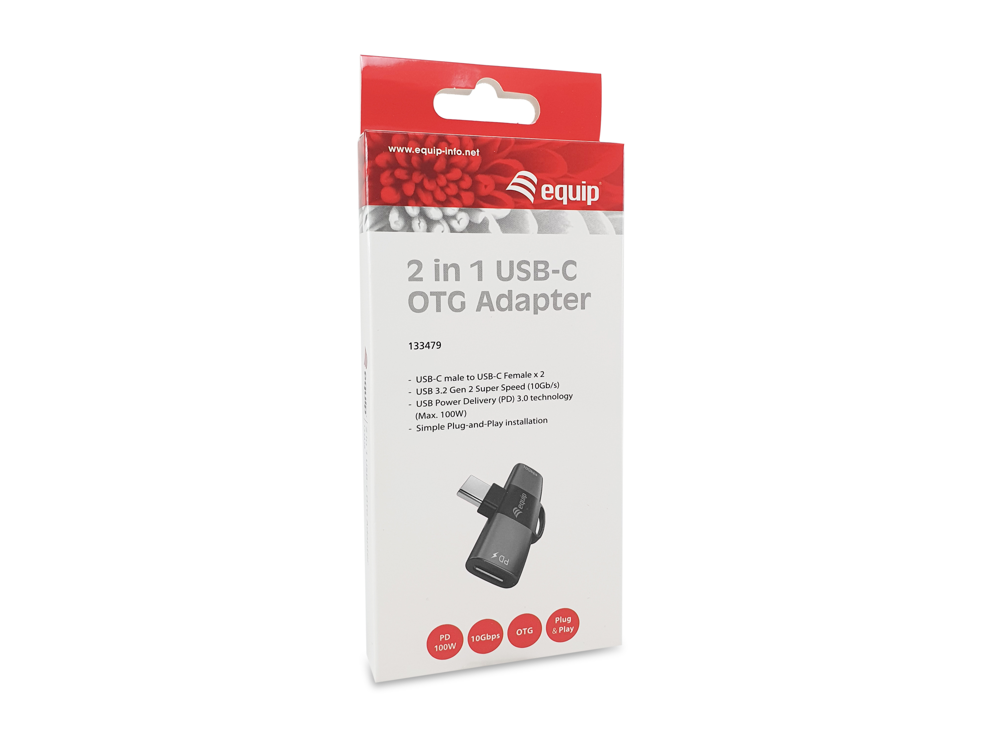 Equip Adapter USB-C->2xUSB-C             10Gbps PD 100W Alu. Adapter