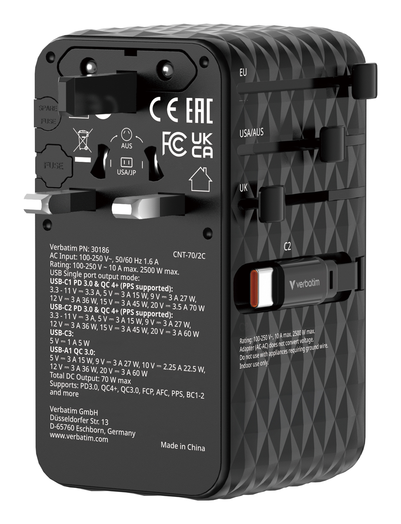 Verbatim Charge'n'Travel Adapter 70W 2C retractable black Ladegerät