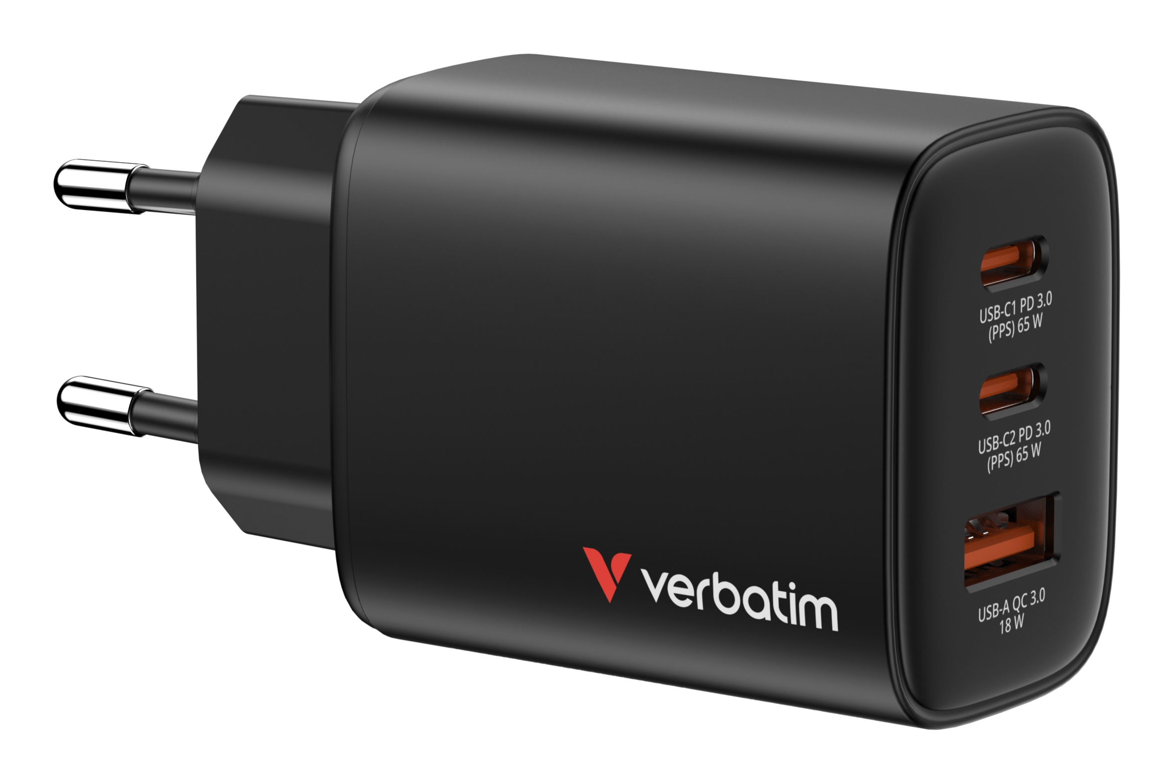 Verbatim GaN III Essentials Charger 3 Port 65W USB-A/&shy;C black