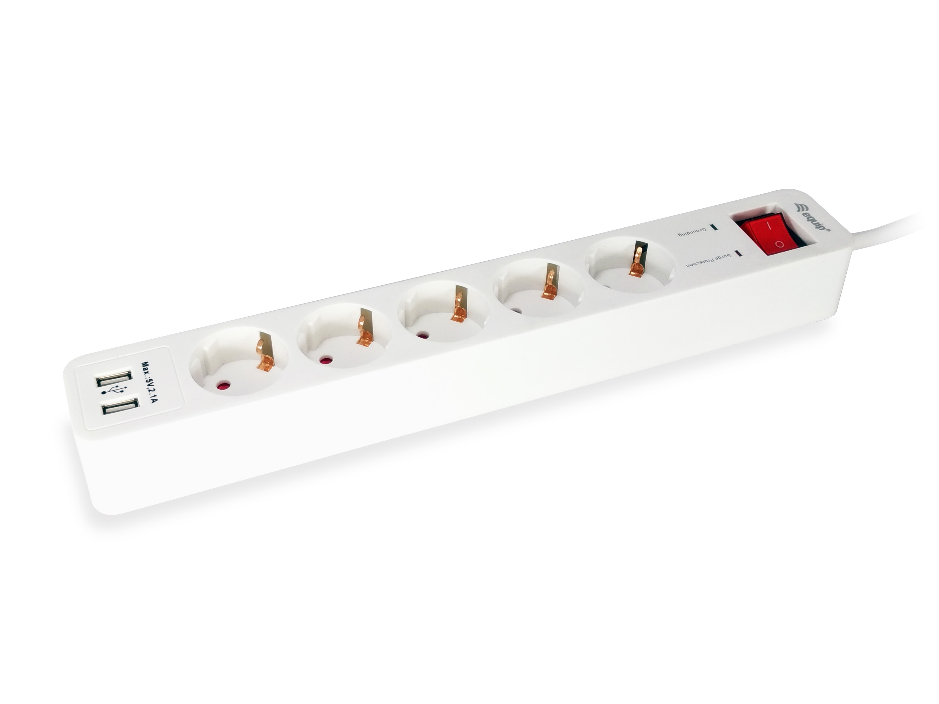 Equip Steckdosenleiste 5xSchuko/&shy;2xUSBA+Switch->St.90°CL ÜSS