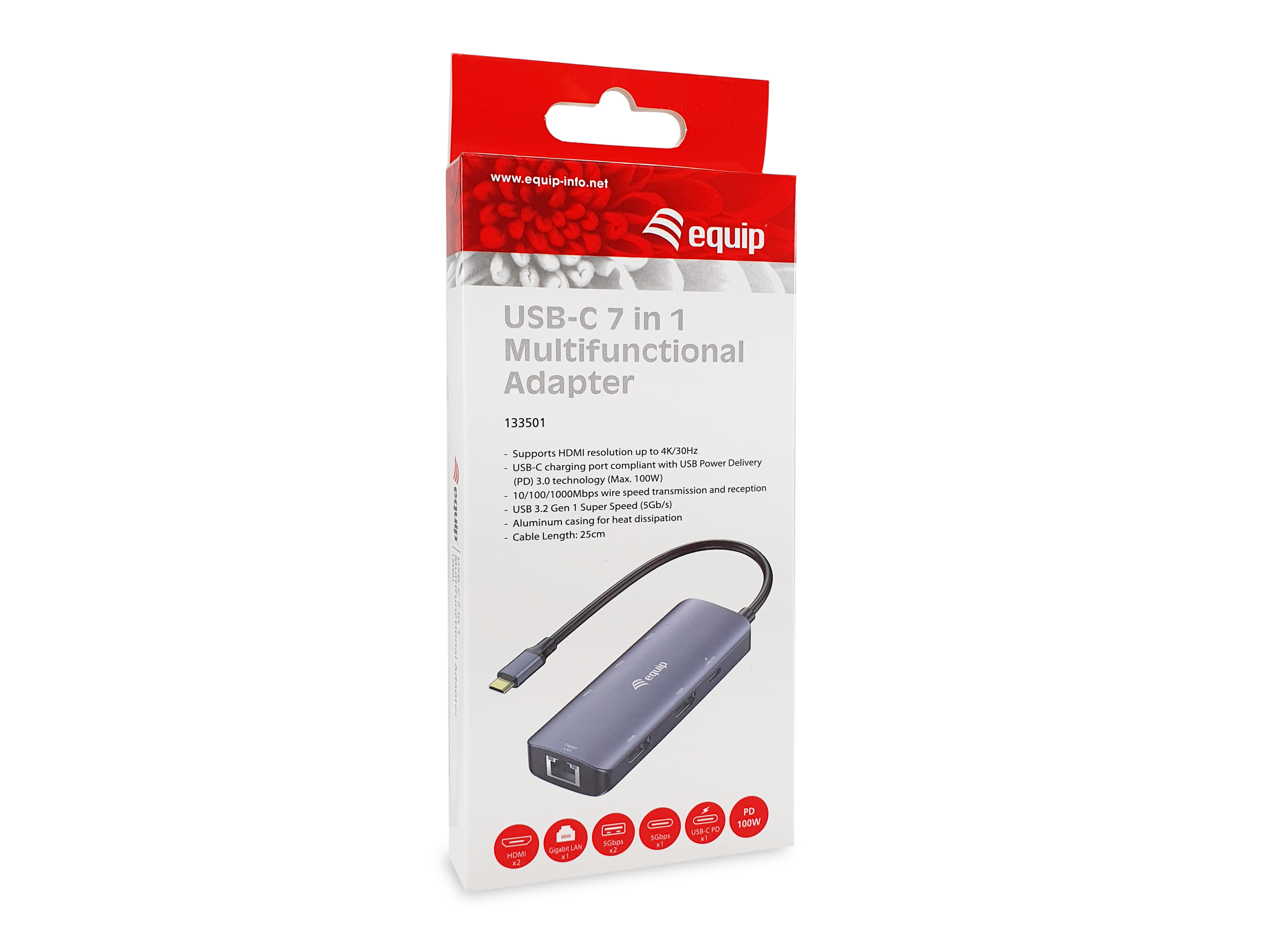 Equip Adapter USB-C->2xHDMI/RJ45/2xUSB-A/USB-C3.2 St/Bu grau Adapter