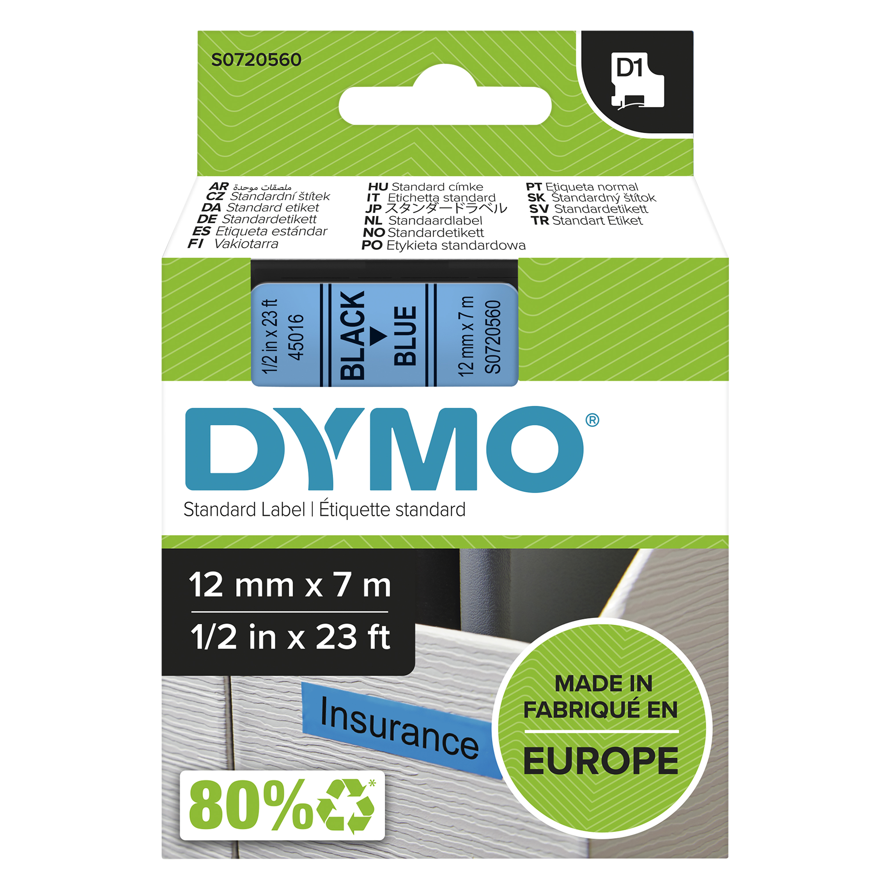 DYMO D1 Schriftband 45016 12mmx7.0m schwarz->blau DYMO D1 Schriftband 45016 12mmx7.0m schwarz->blau
