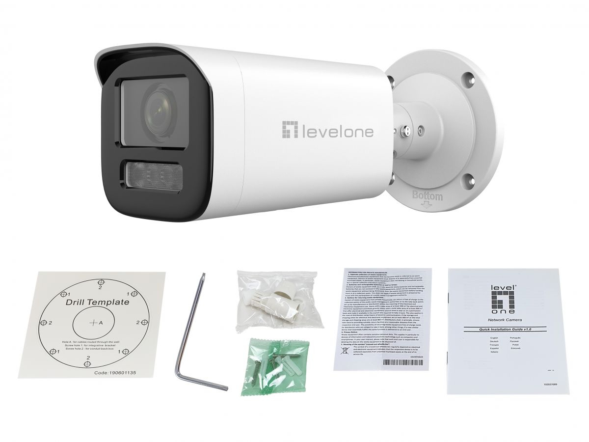 LevelOne IPCam 4xZ   Dome Fix Out 2MP/H.265/IR/ 11W/PoE/IP67 Webcams