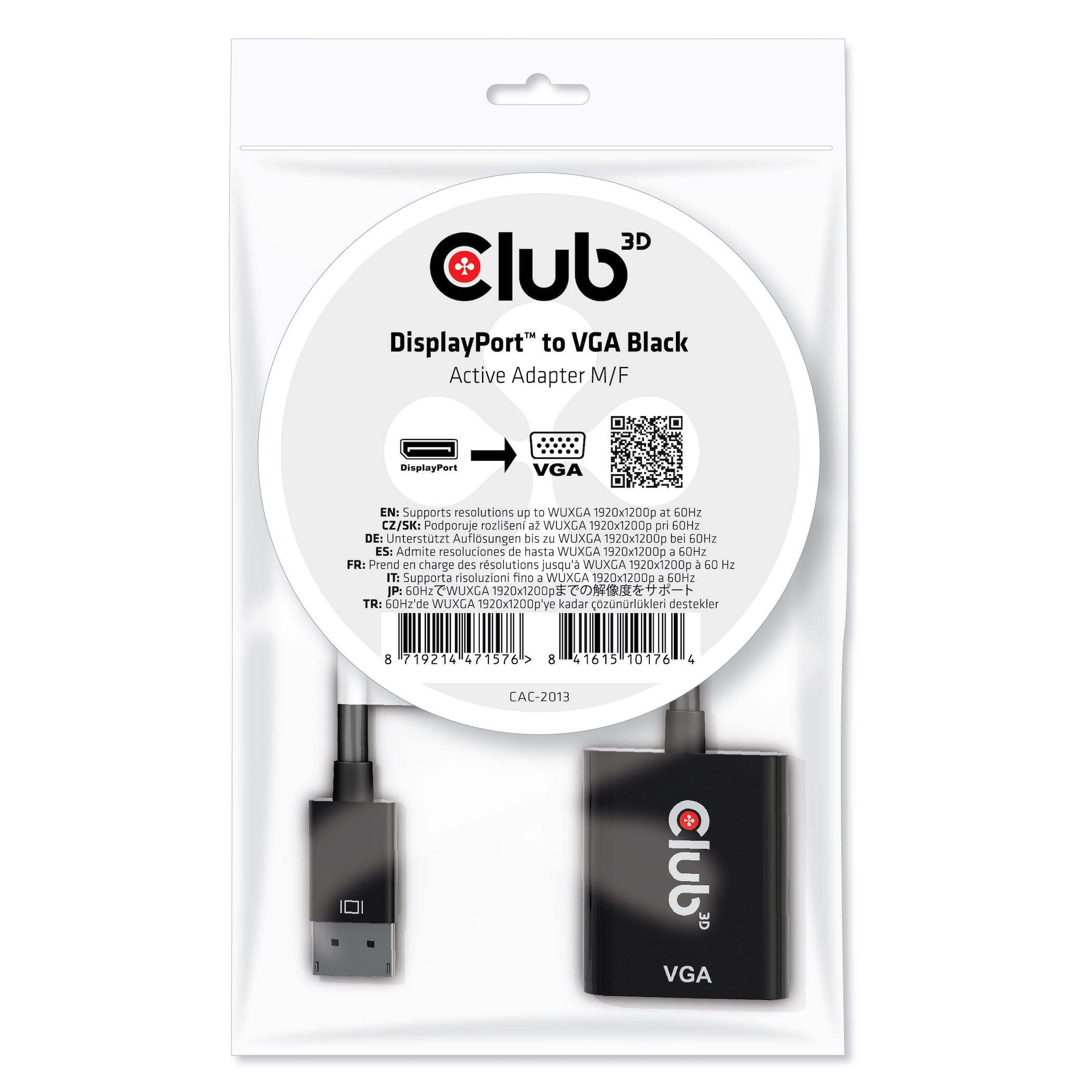 Club3D Adapter DisplayPort > VGA aktiv St/&shy;Bu schwarz Polybeutel