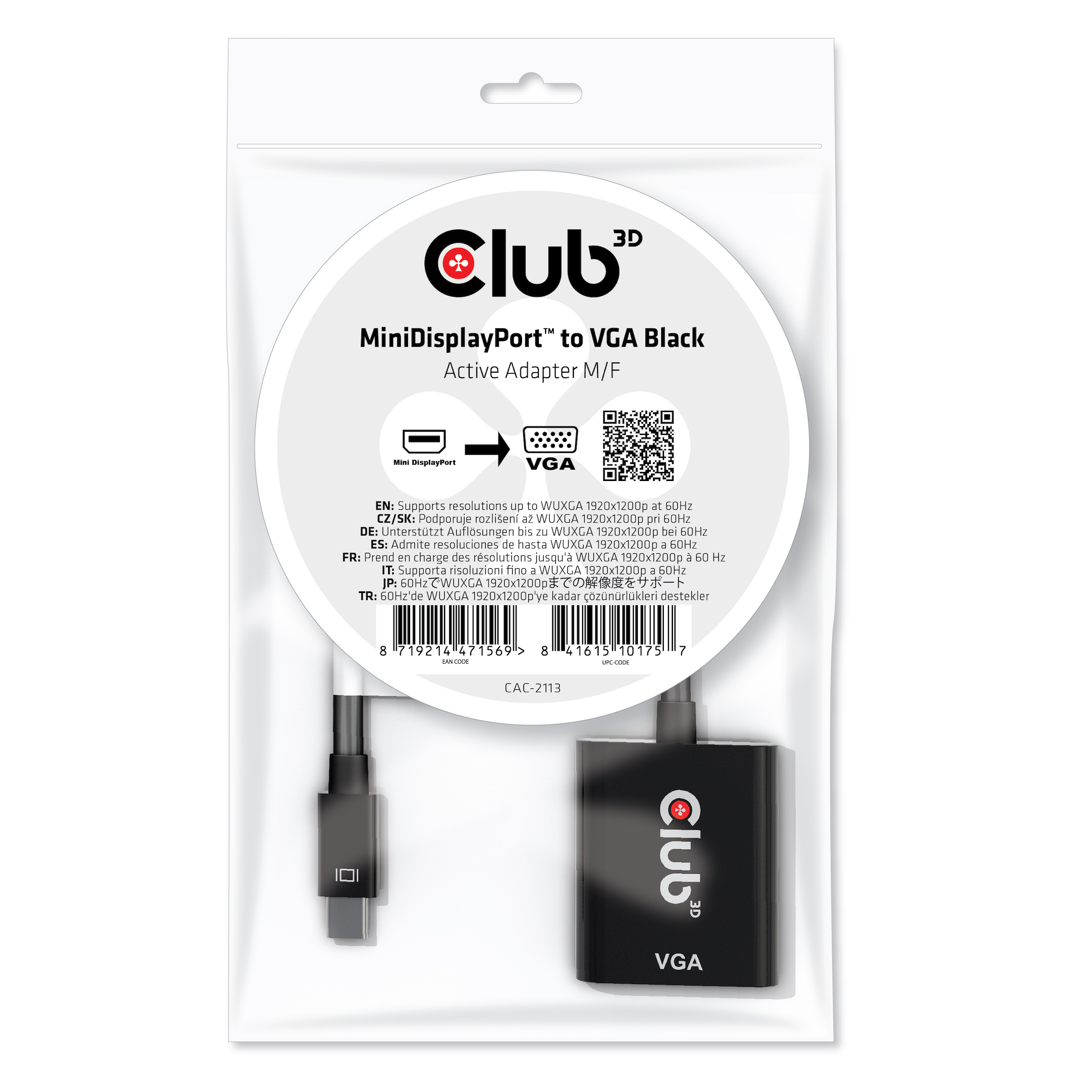 Club3D Adapter MiniDisplayport > VGA aktiv St/&shy;Bu schwarz Polybeu