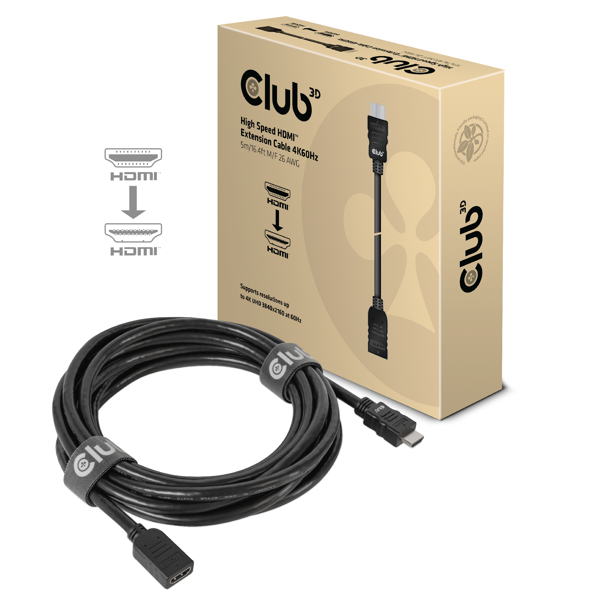 Club3D HDMI-Kabel 2.0 UHD-Verlängerungskabel 5 Meter St/&shy;Bu retai