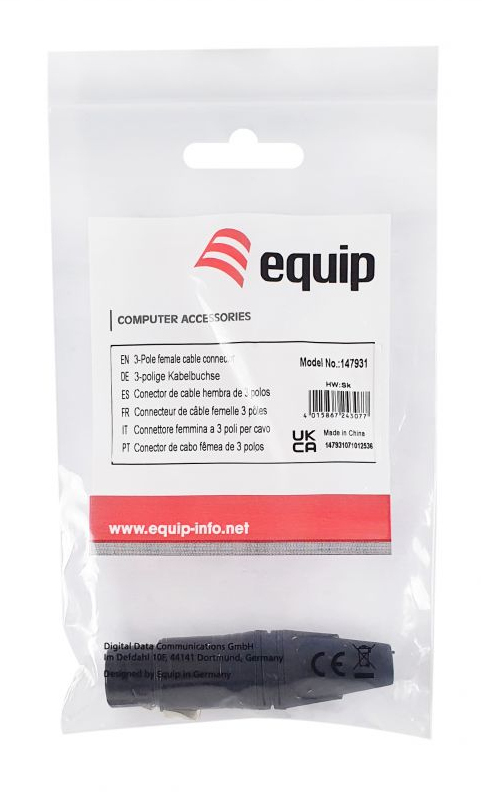 Equip Kabelverbinder 3-Polig Buchse schwarz