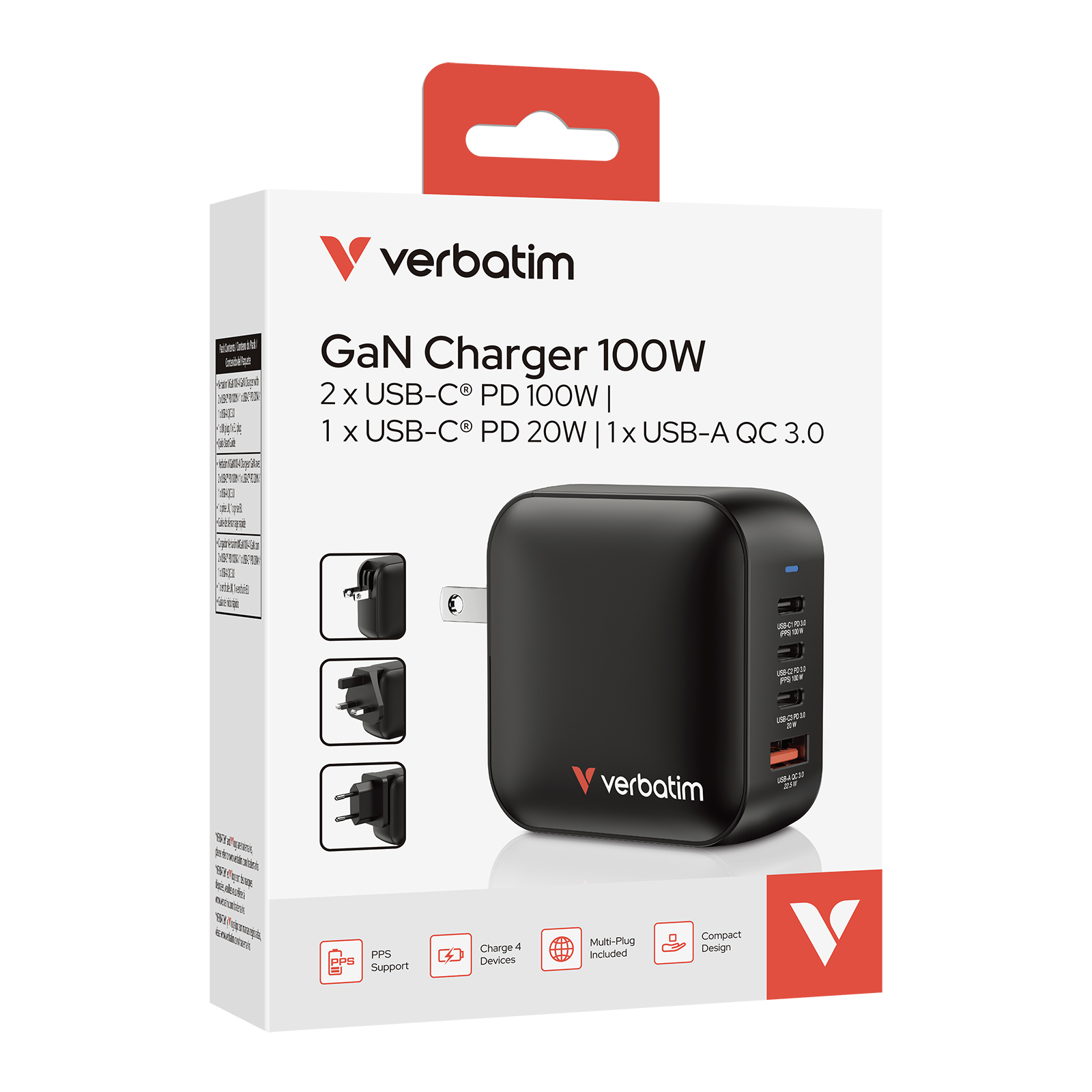Verbatim Mini GaN Charger 4 Port 100W (EU/UK/US)