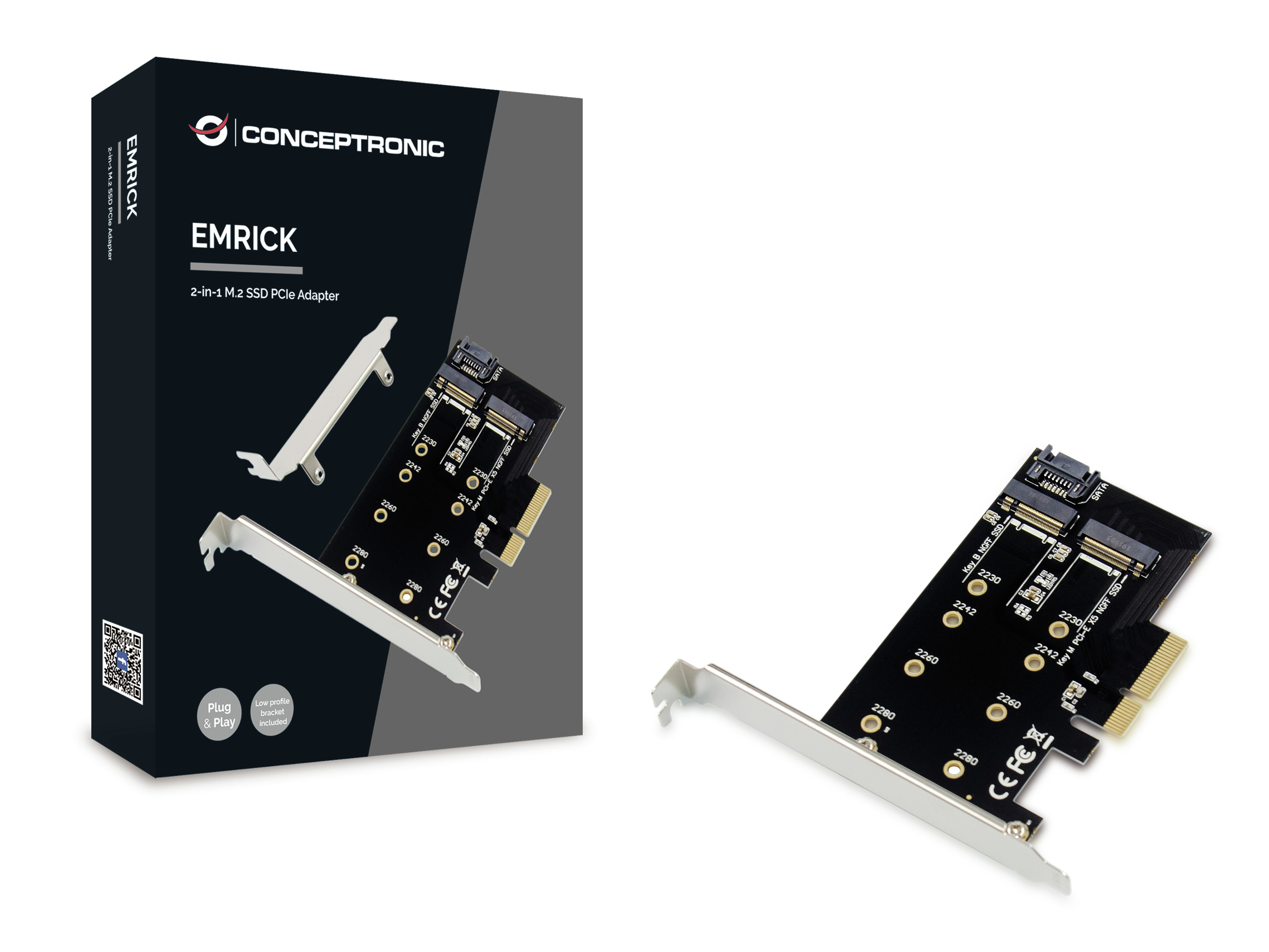 Conceptronic EMRICK 2-in-1-M.2-SSD-PCIe-Adapter SATA AHCI NVMe