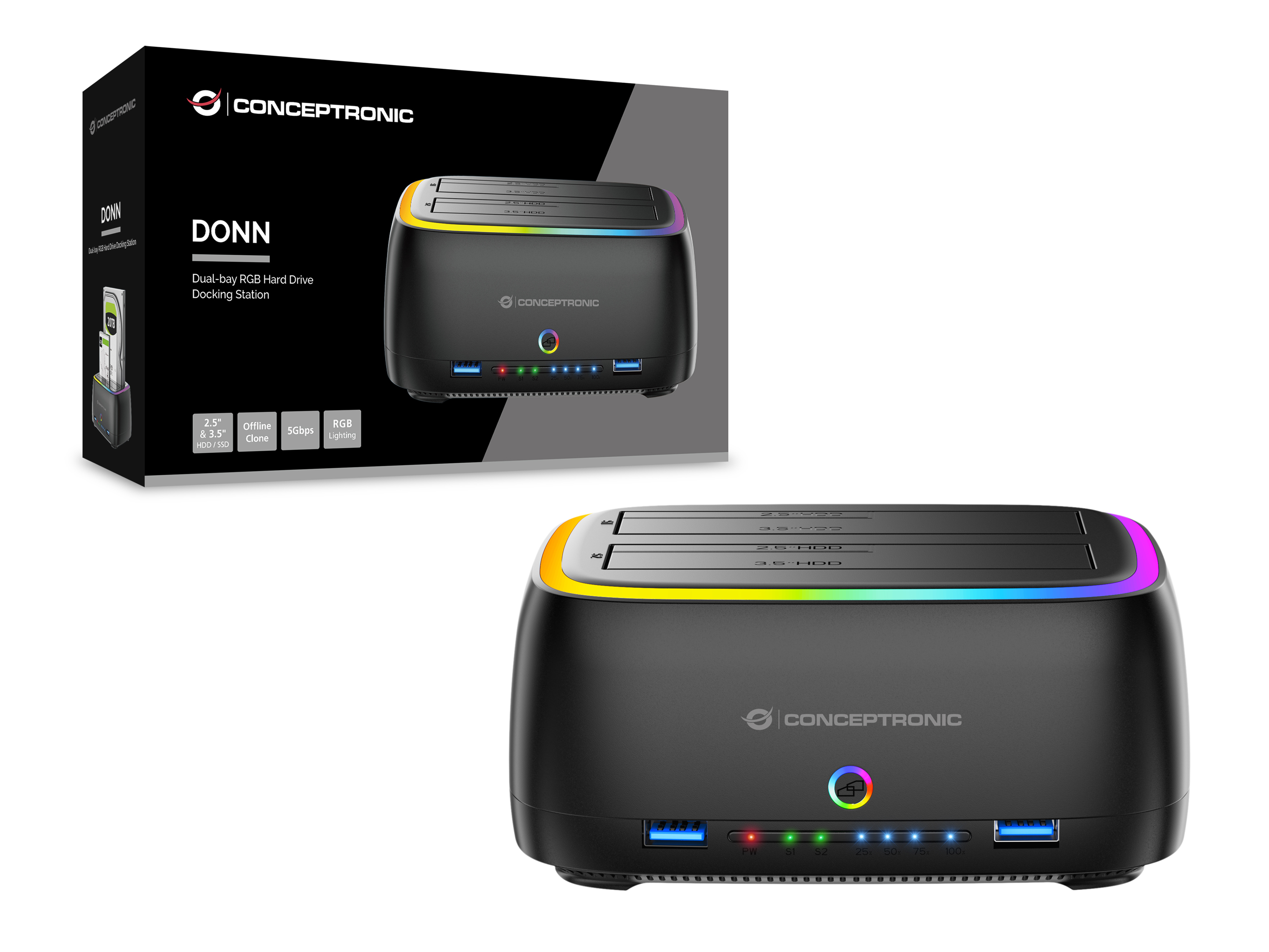 CONCEPTRONIC Festplattengehäuse 2.5/3.5"HDD/SSD 2xUSB-A sw