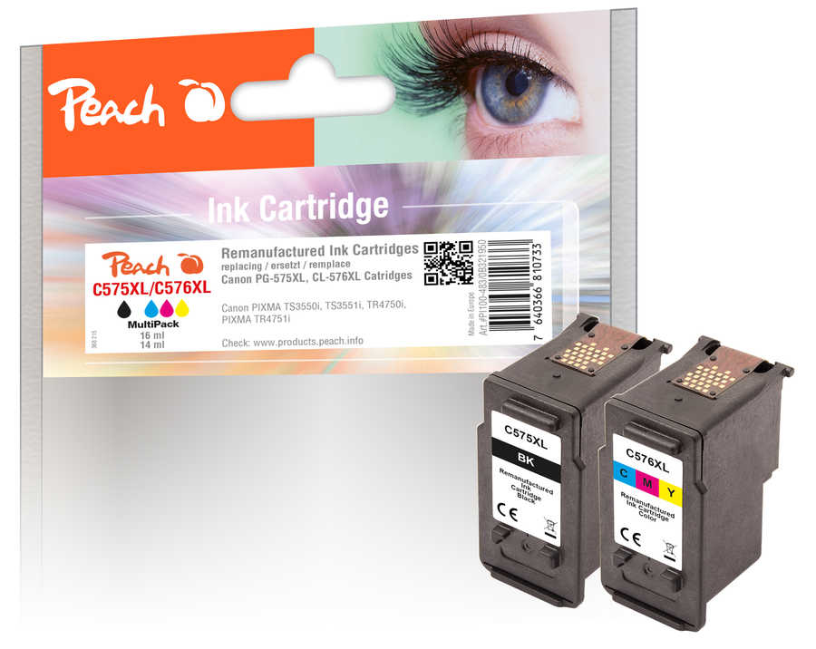 Peach Patrone Canon PG-575XL/CL-576XL MultiPack bk & color remanufactured