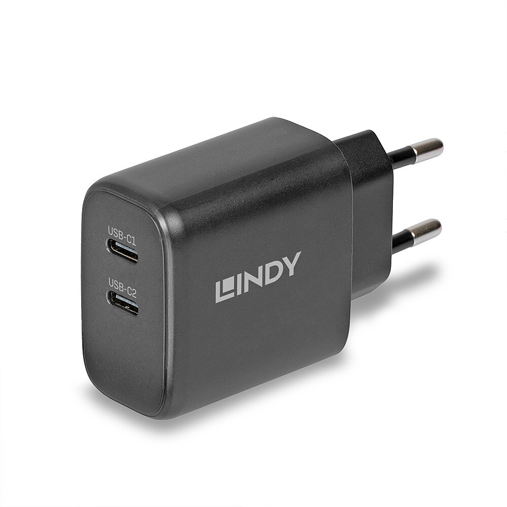 LINDY USB-C Ladegerät 2-Port GaN Charger 65W, schwarz LINDY USB-C Ladegerät 2-Port GaN Charger 65W, schwarz