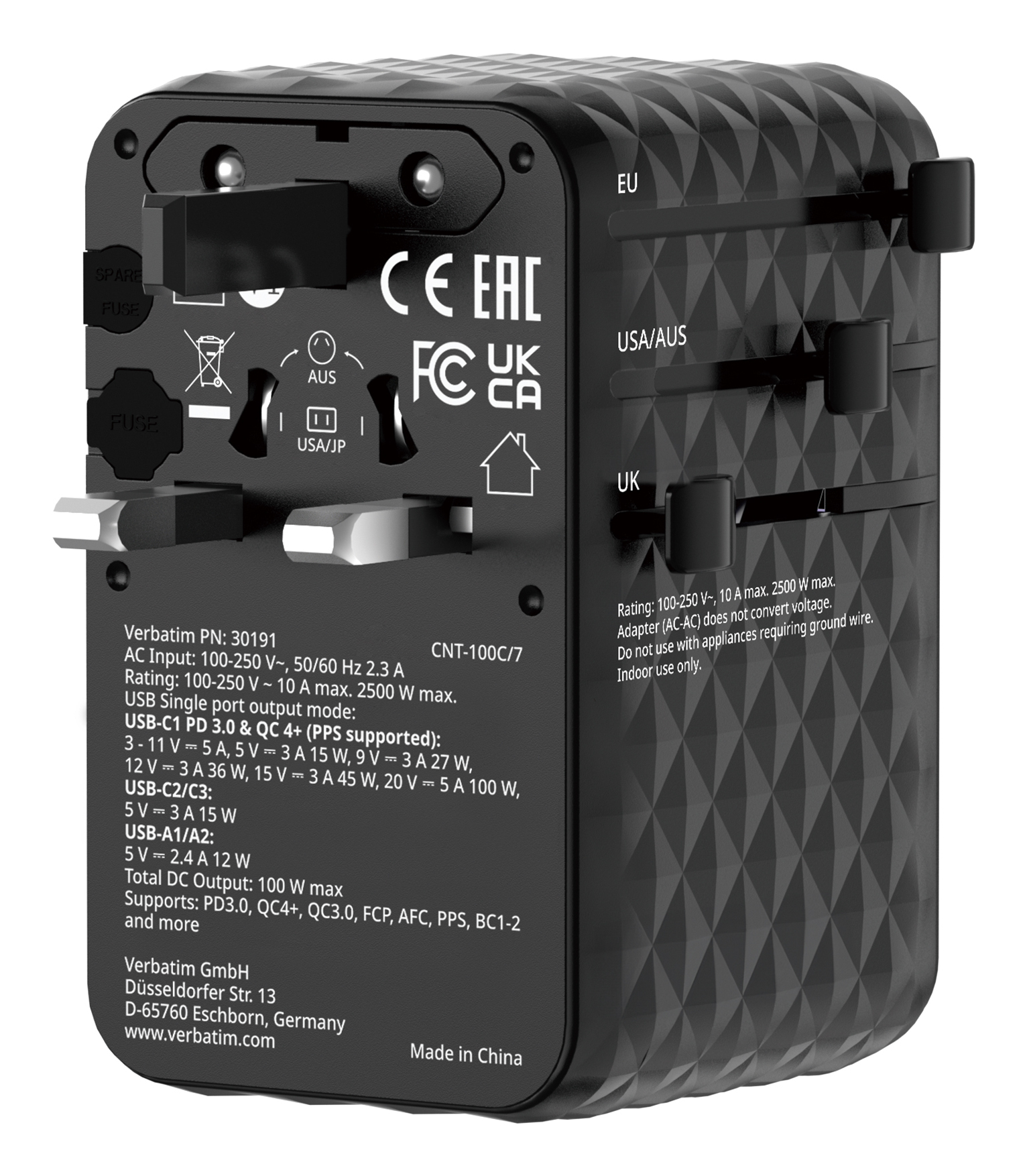 Verbatim Charge'n'Travel Adapter 100W 1C retractable black Ladegerät