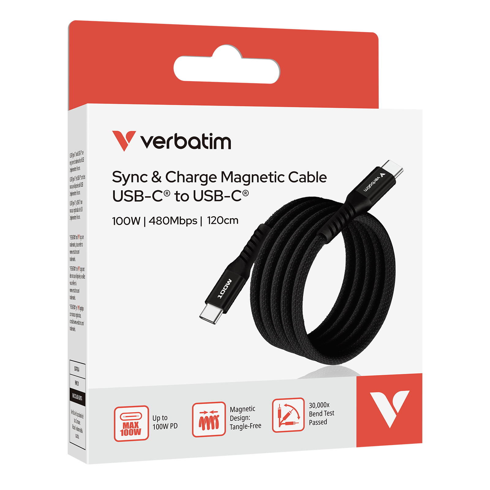 Verbatim Sync & Charge USB-C to USB-C 100W Magn. 120cm Black