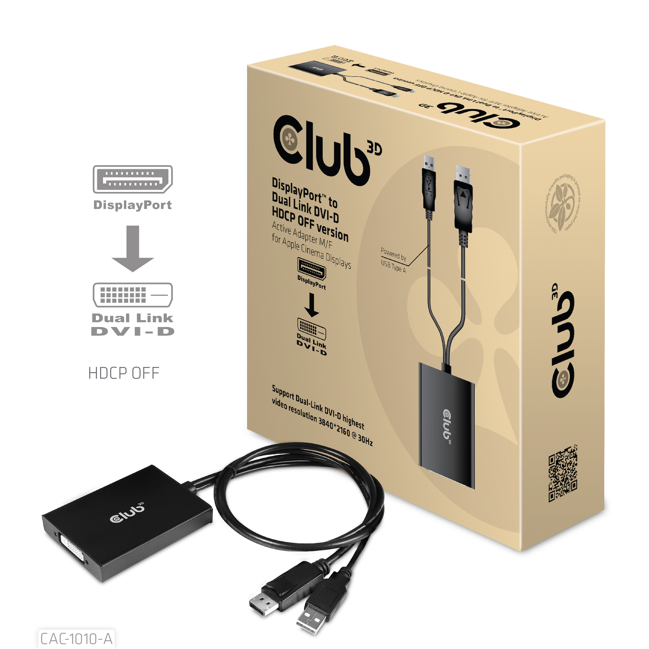 Club3D Adapter DisplayPort > DVI-D HDCP OFF aktiv St/&shy;Bu retail