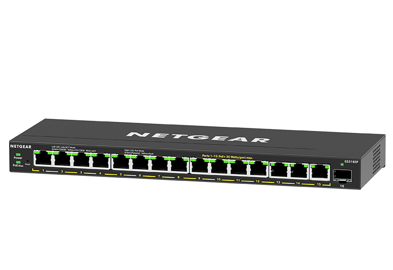 NETGEAR Switch 16x GE GS316EP-100PES PoE+ Gigabit 180W 1SFP
