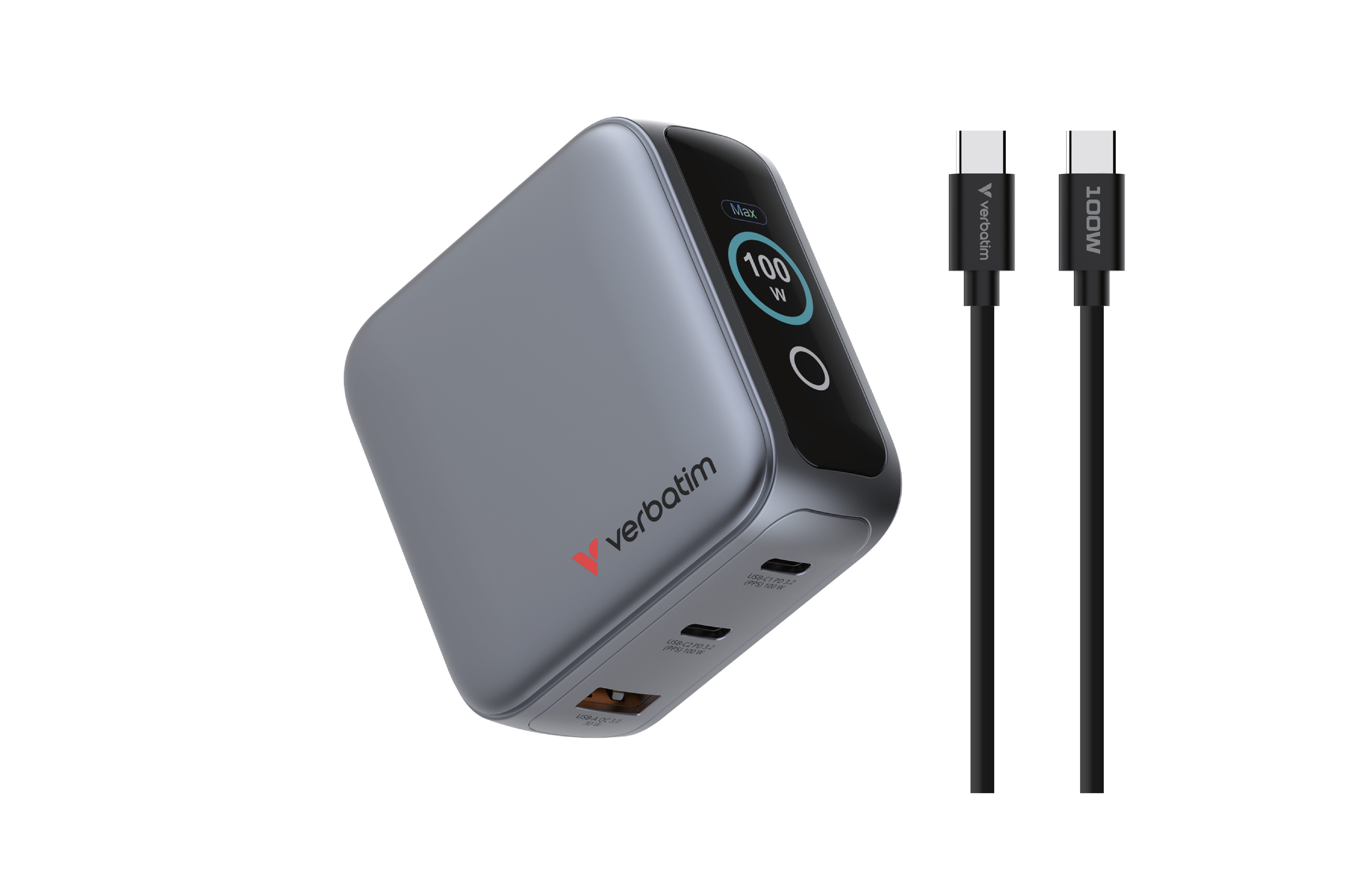 Verbatim Mini GaN Charger 3 Port 100W w Display (EU/&shy;UK/&shy;US)