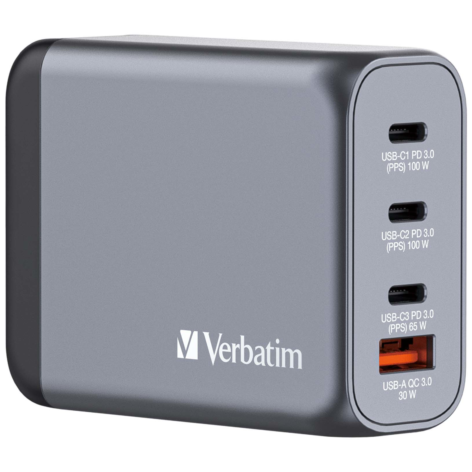 Verbatim GNC-100 GaN Charger 4 Port 100W USB A/&shy;C (EU/&shy;UK/&shy;US)