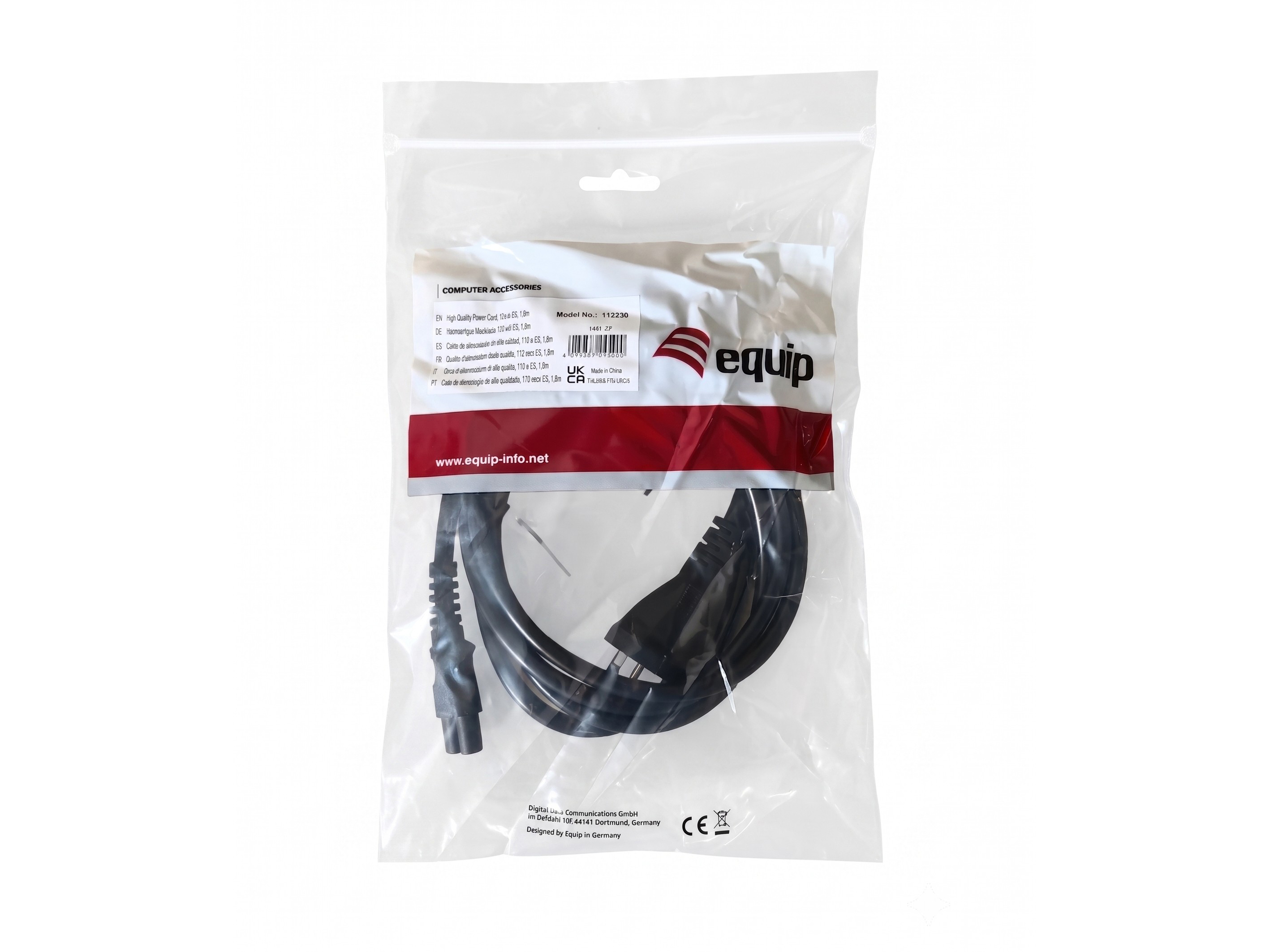 Equip Stromkabel T12 ->C5 Bu/St schwarz 1.80m PVC