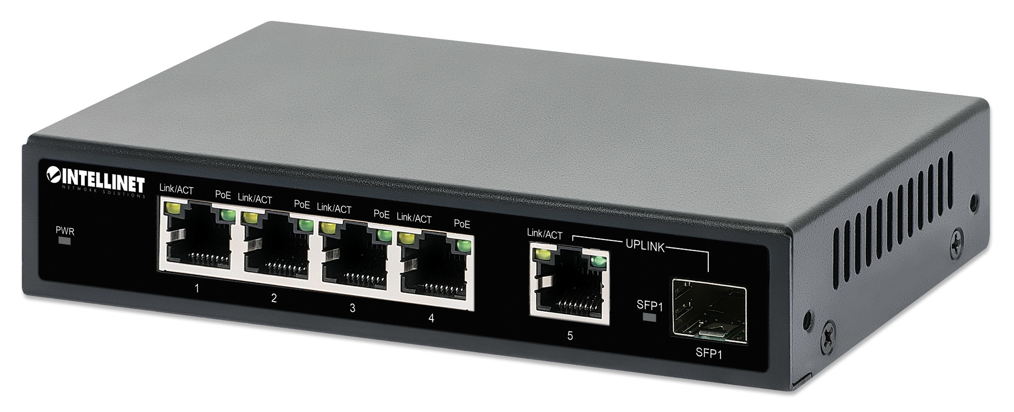 INTELLINET 5-Port Gigabit PoE+ Switch 1SFP91W